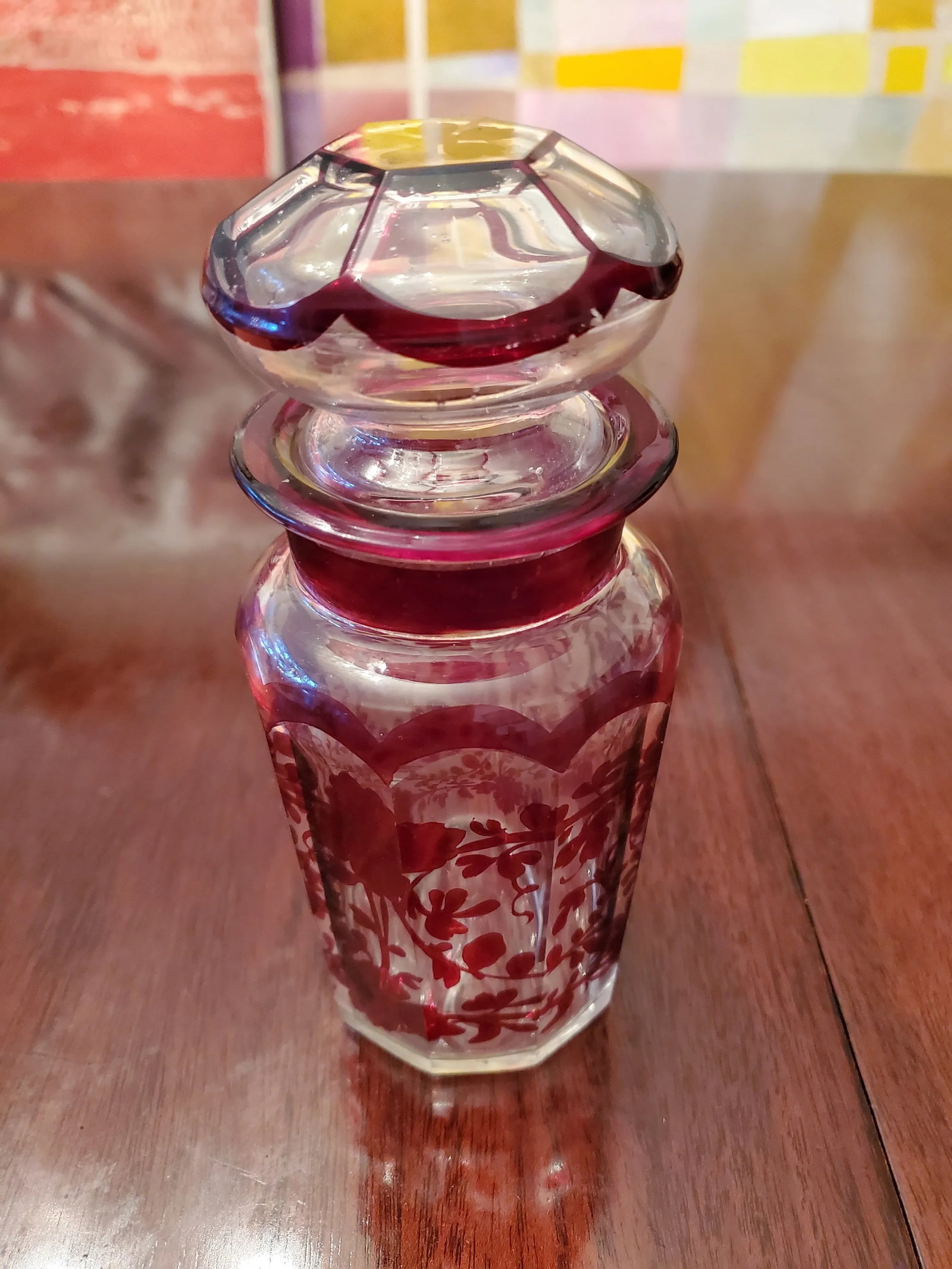 Antique Bohemian Glass Moser Tea Caddy Ruby Overlay - 2