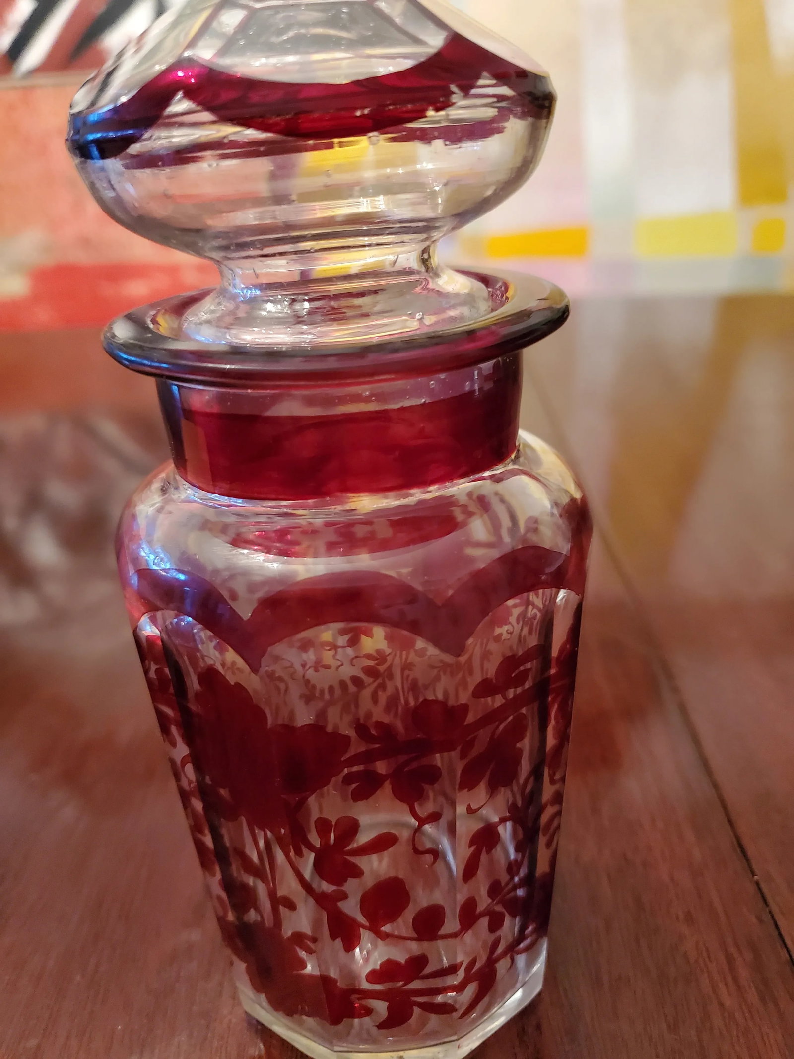 Antique Bohemian Glass Moser Tea Caddy Ruby Overlay - 3