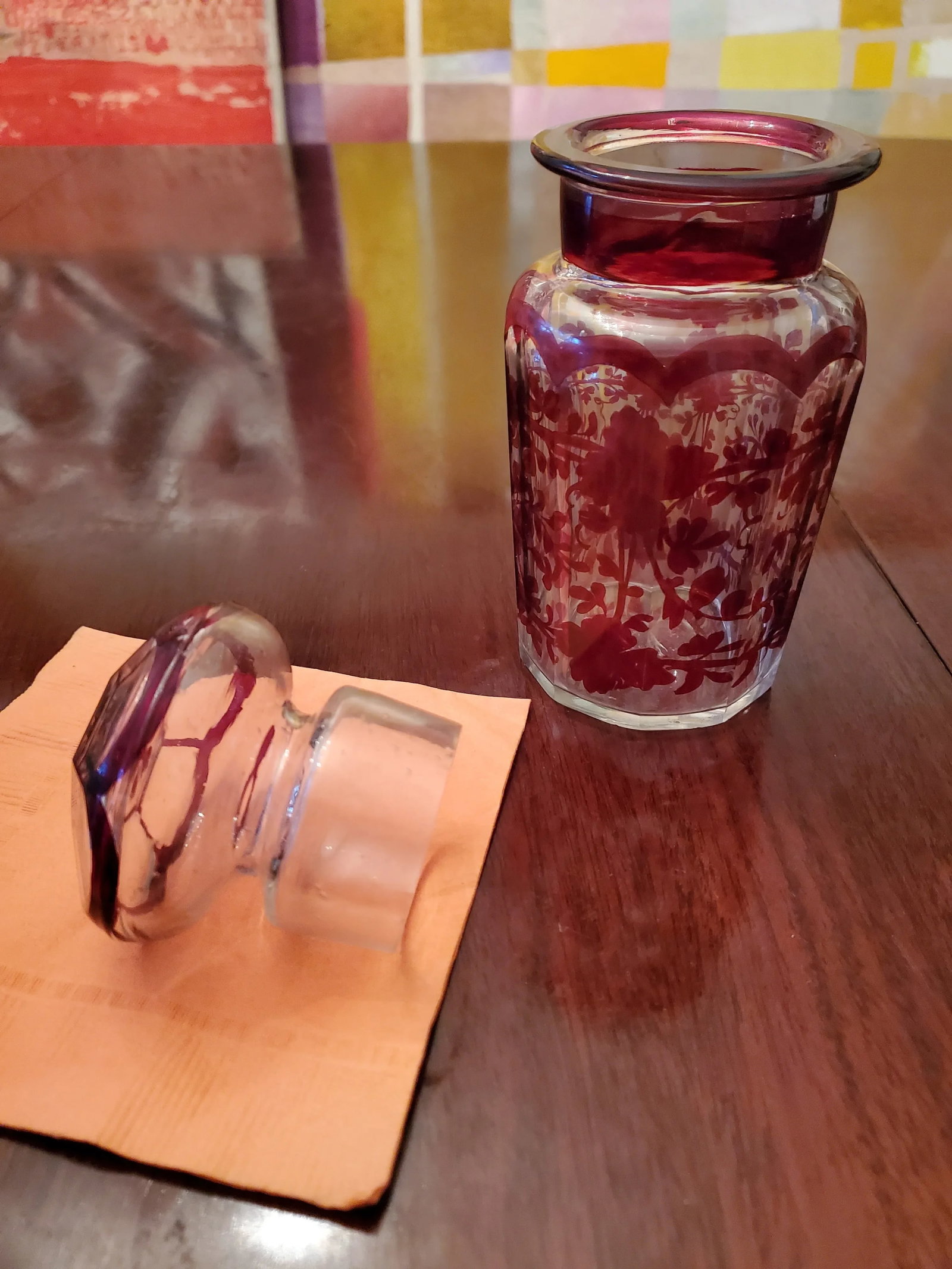 Antique Bohemian Glass Moser Tea Caddy Ruby Overlay - 4