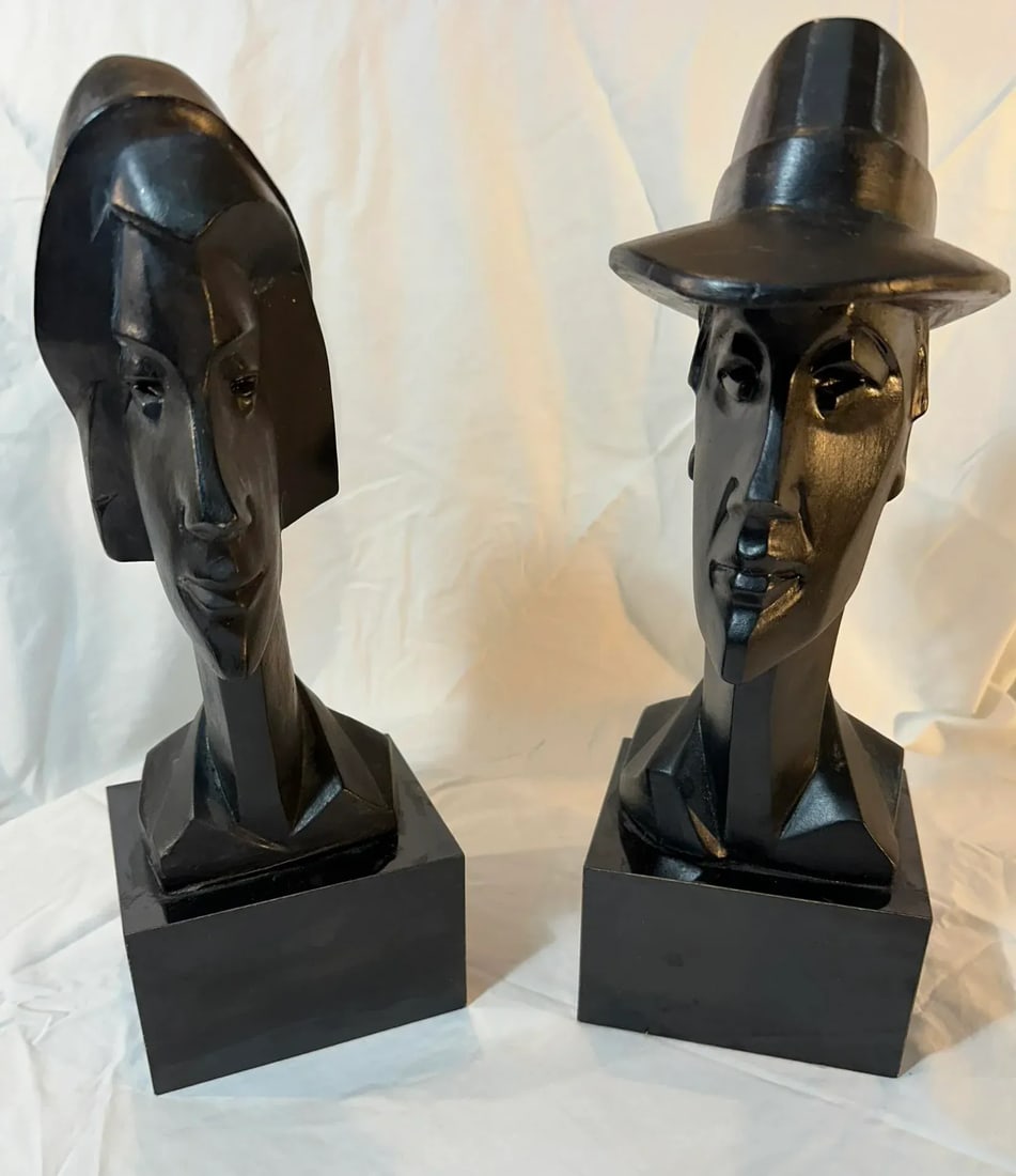 Pair 1980s Neo Deco Black Ceramic Man and Woman by David Fisher for Austin Productions - 12