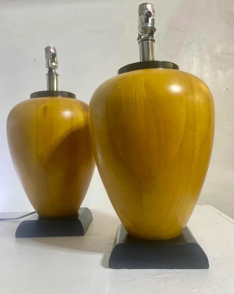 Pair, Postmodern Table Lamps, Solid Pear-Wood, United States, Circa 1980s - 2