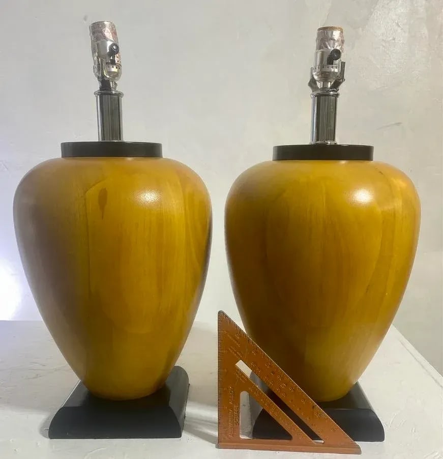 Pair, Postmodern Table Lamps, Solid Pear-Wood, United States, Circa 1980s - 8