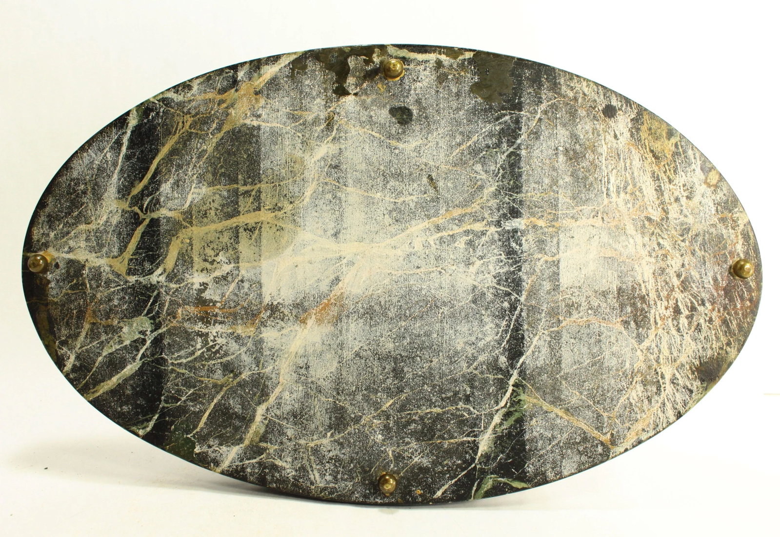 1900's Art Deco Oval Desk Inkwell Black Marble with Green Strikes - 12