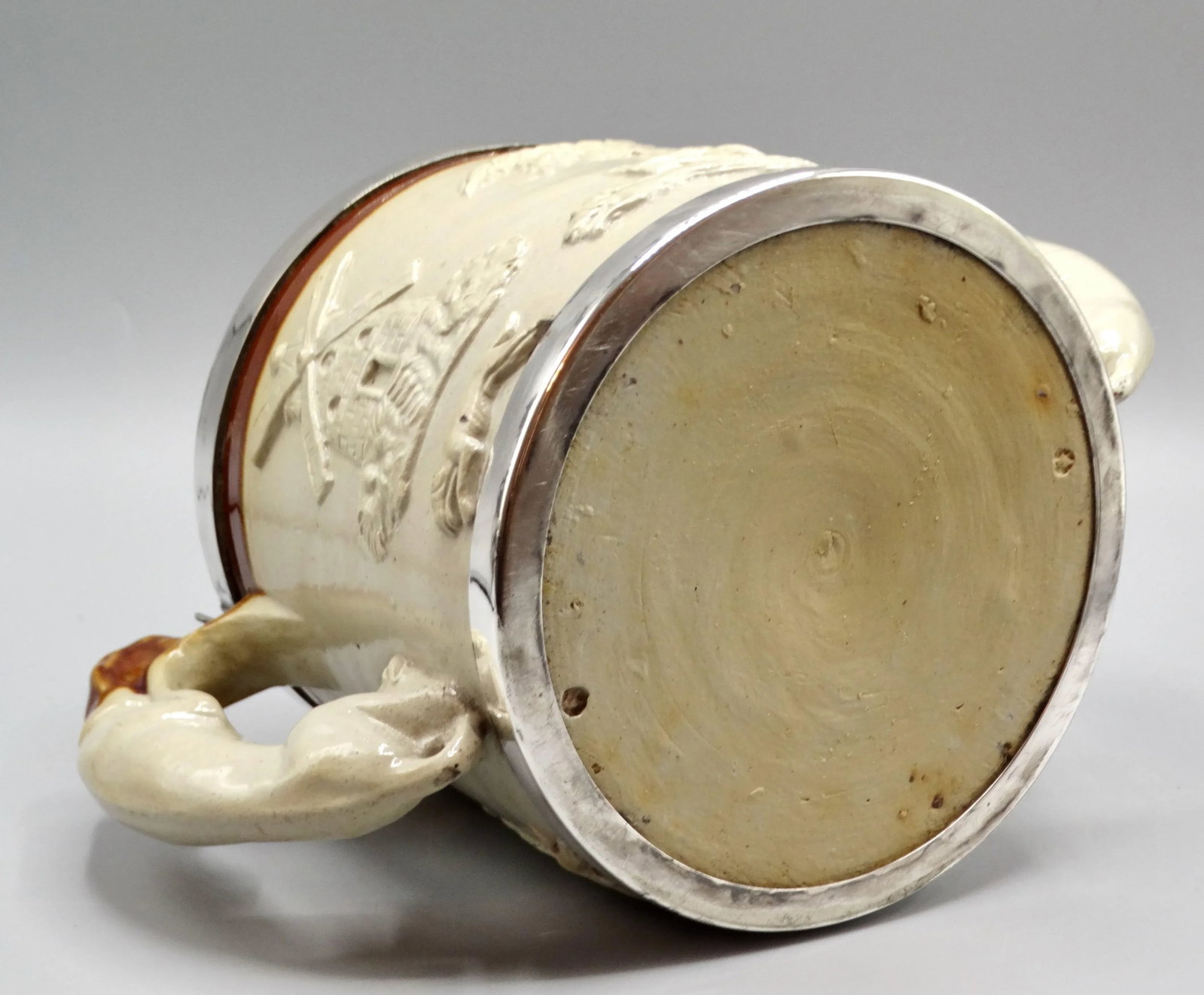19th-C English Traditional Salt Glazed With Silver Collar & Whippet Dog Loving Cup / Vessel - 4