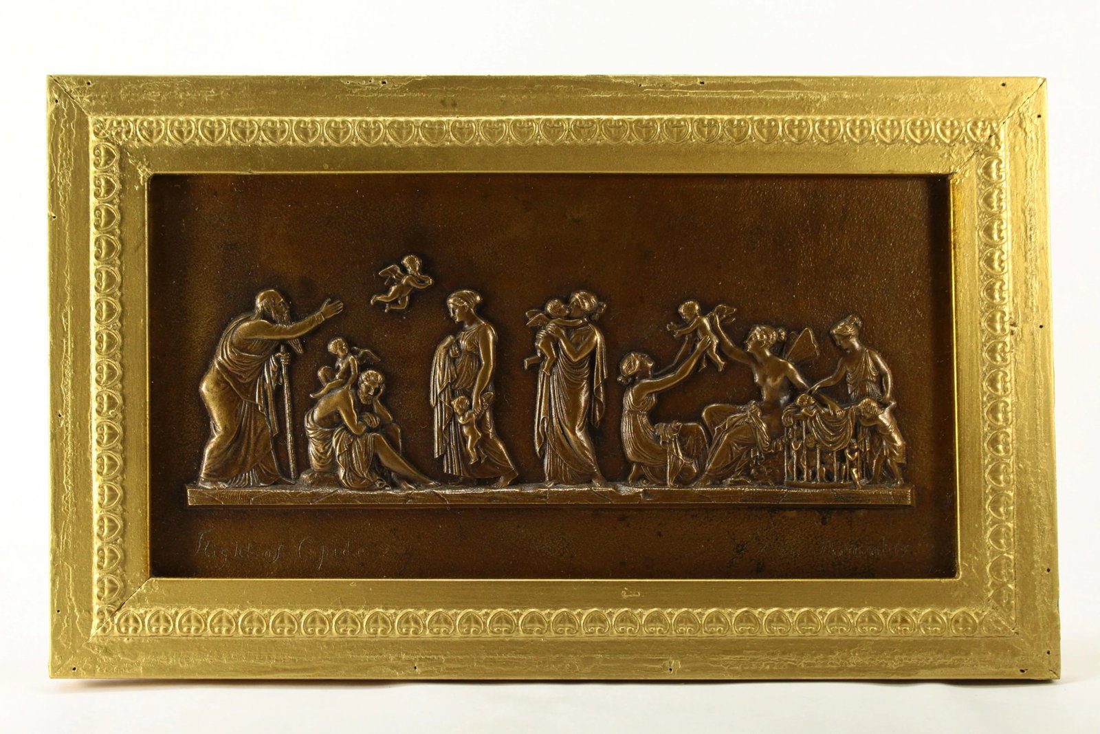 After Bertel Thorvaldsen (Danish, 1770-1844) Solid Bronze Plaque Neoclassical Scene "The Age of Love - 2