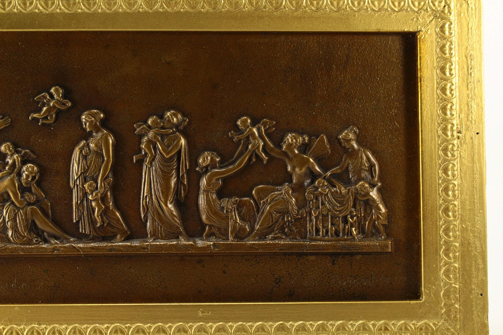 After Bertel Thorvaldsen (Danish, 1770-1844) Solid Bronze Plaque Neoclassical Scene "The Age of Love - 3