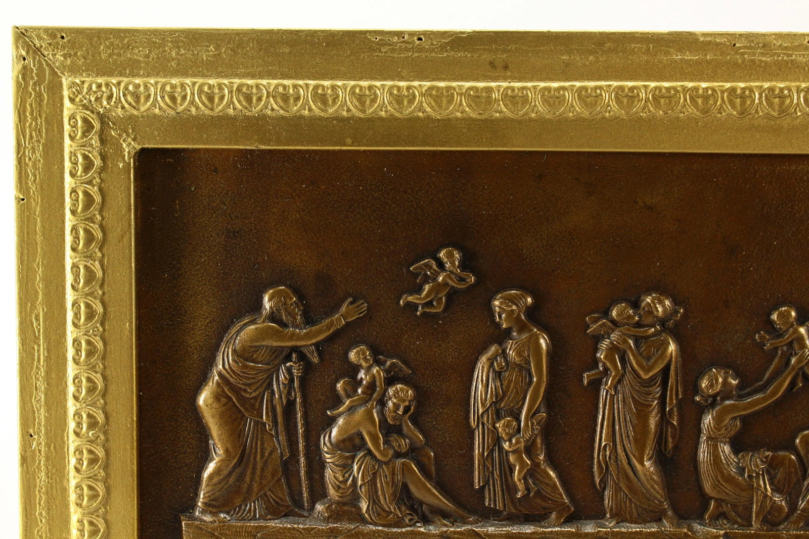 After Bertel Thorvaldsen (Danish, 1770-1844) Solid Bronze Plaque Neoclassical Scene "The Age of Love - 4