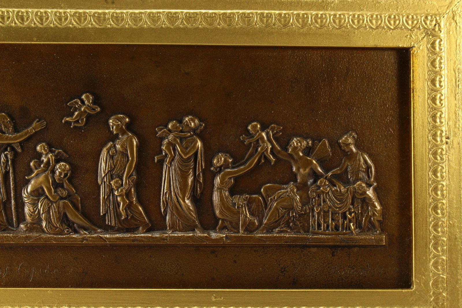 After Bertel Thorvaldsen (Danish, 1770-1844) Solid Bronze Plaque Neoclassical Scene "The Age of Love - 5