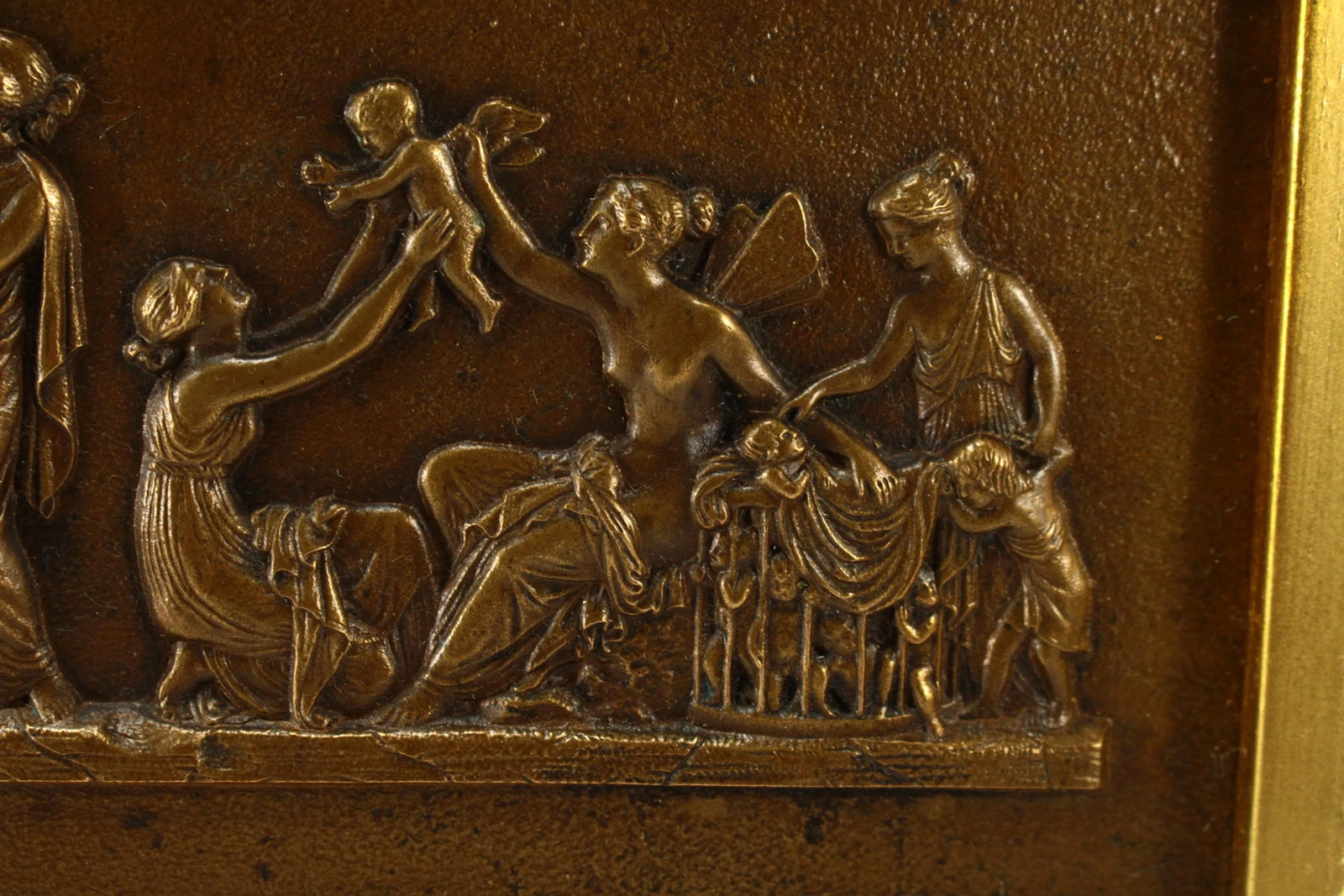 After Bertel Thorvaldsen (Danish, 1770-1844) Solid Bronze Plaque Neoclassical Scene "The Age of Love - 6