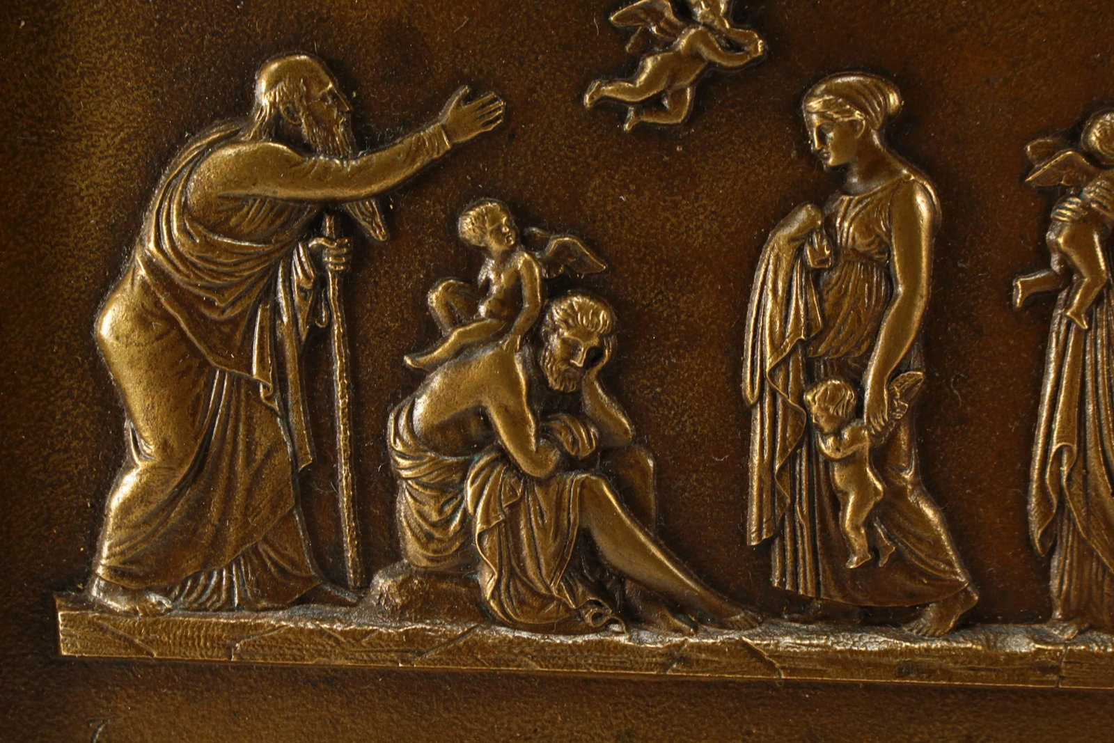 After Bertel Thorvaldsen (Danish, 1770-1844) Solid Bronze Plaque Neoclassical Scene "The Age of Love - 7