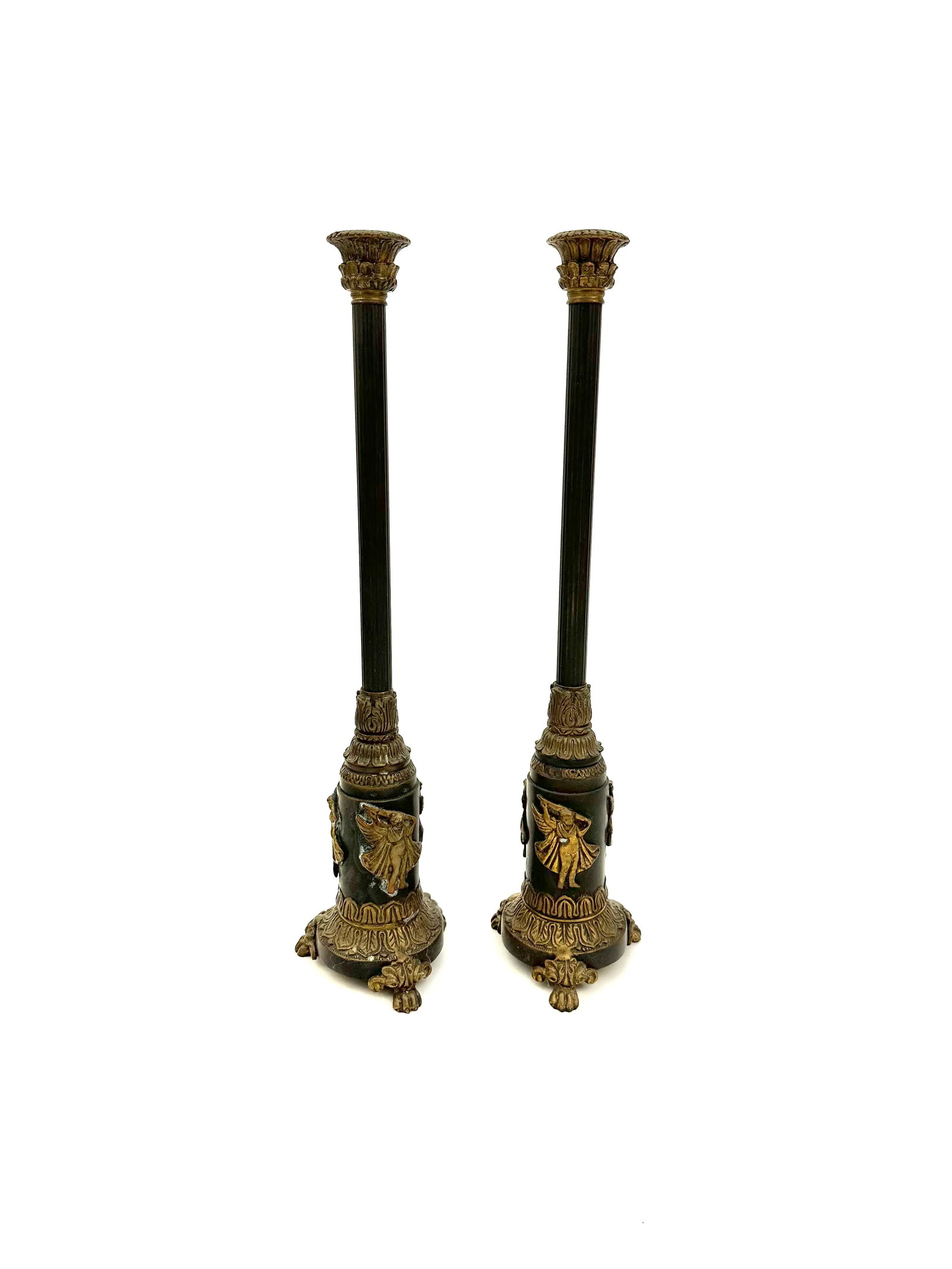 1940s Neoclassical Revival Bronze and Brass Candlesticks- a Pair - 10