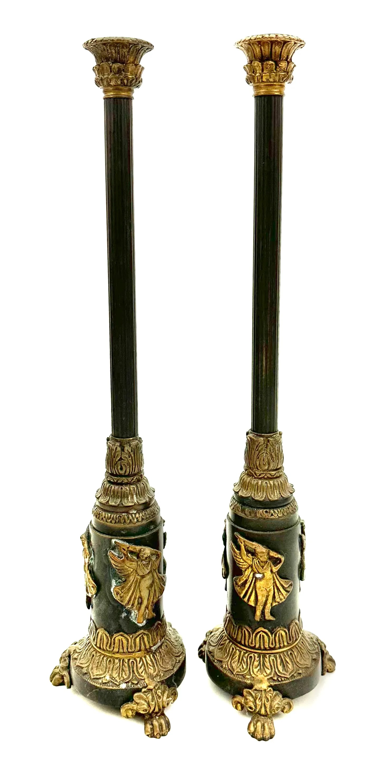1940s Neoclassical Revival Bronze and Brass Candlesticks- a Pair - 8