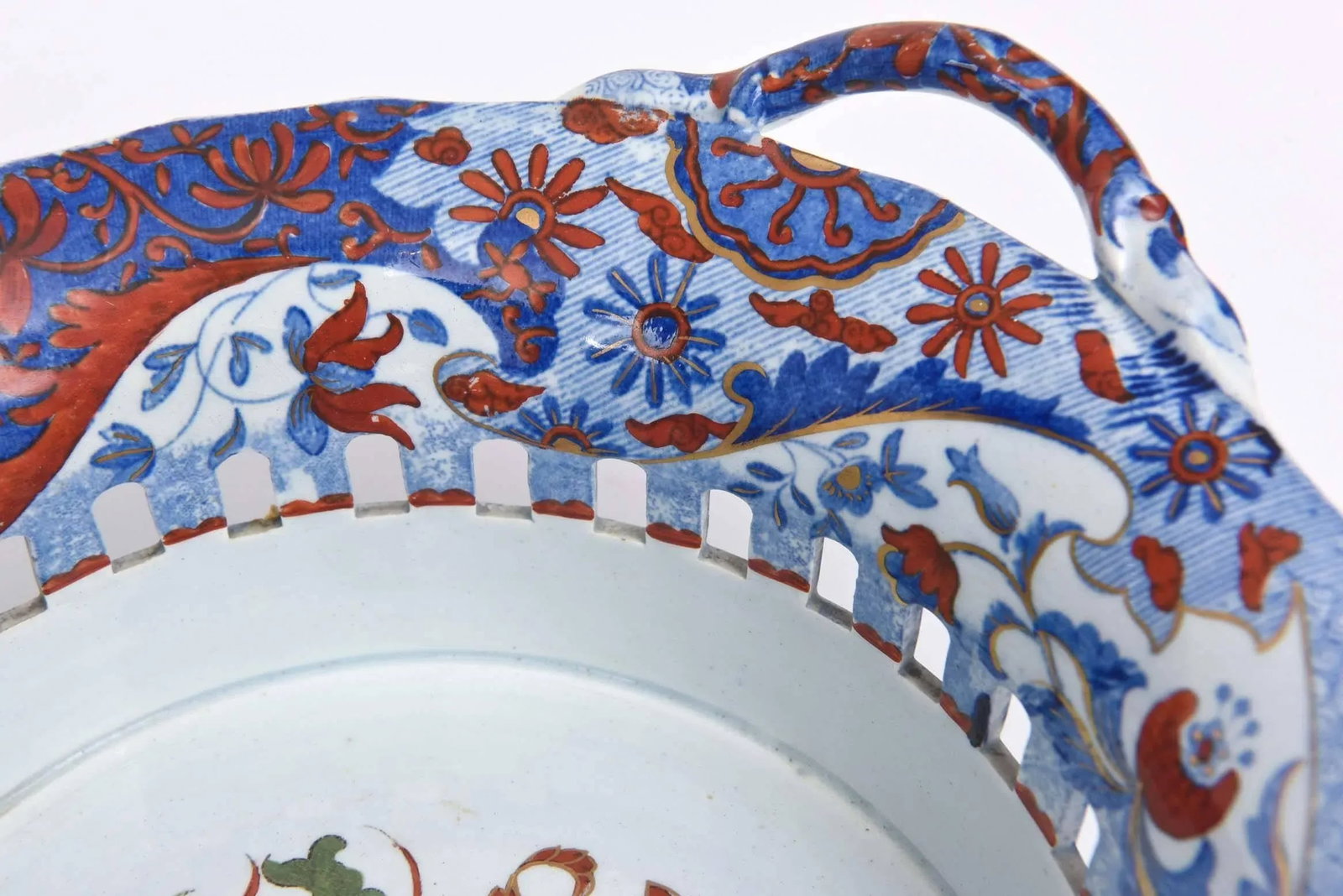 Antique English Chestnut Basket or Centerpiece and Underplate, Spode, Circa 1820 - 10