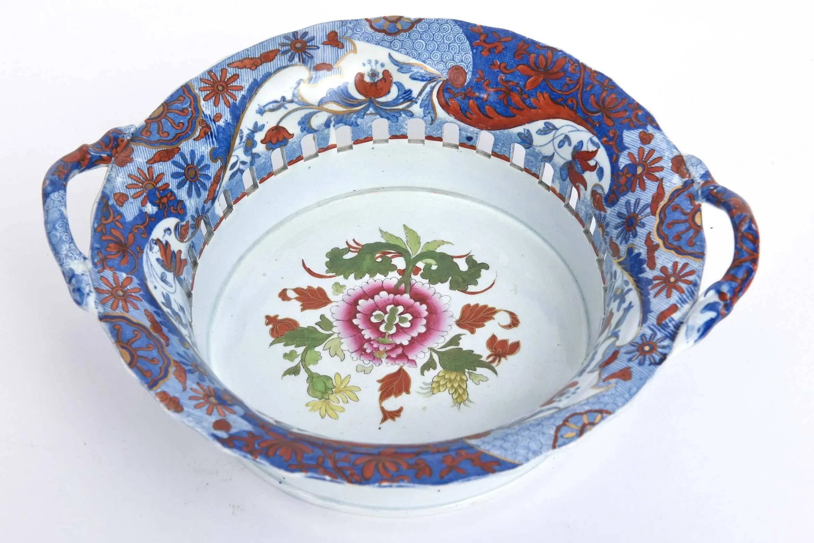 Antique English Chestnut Basket or Centerpiece and Underplate, Spode, Circa 1820 - 5