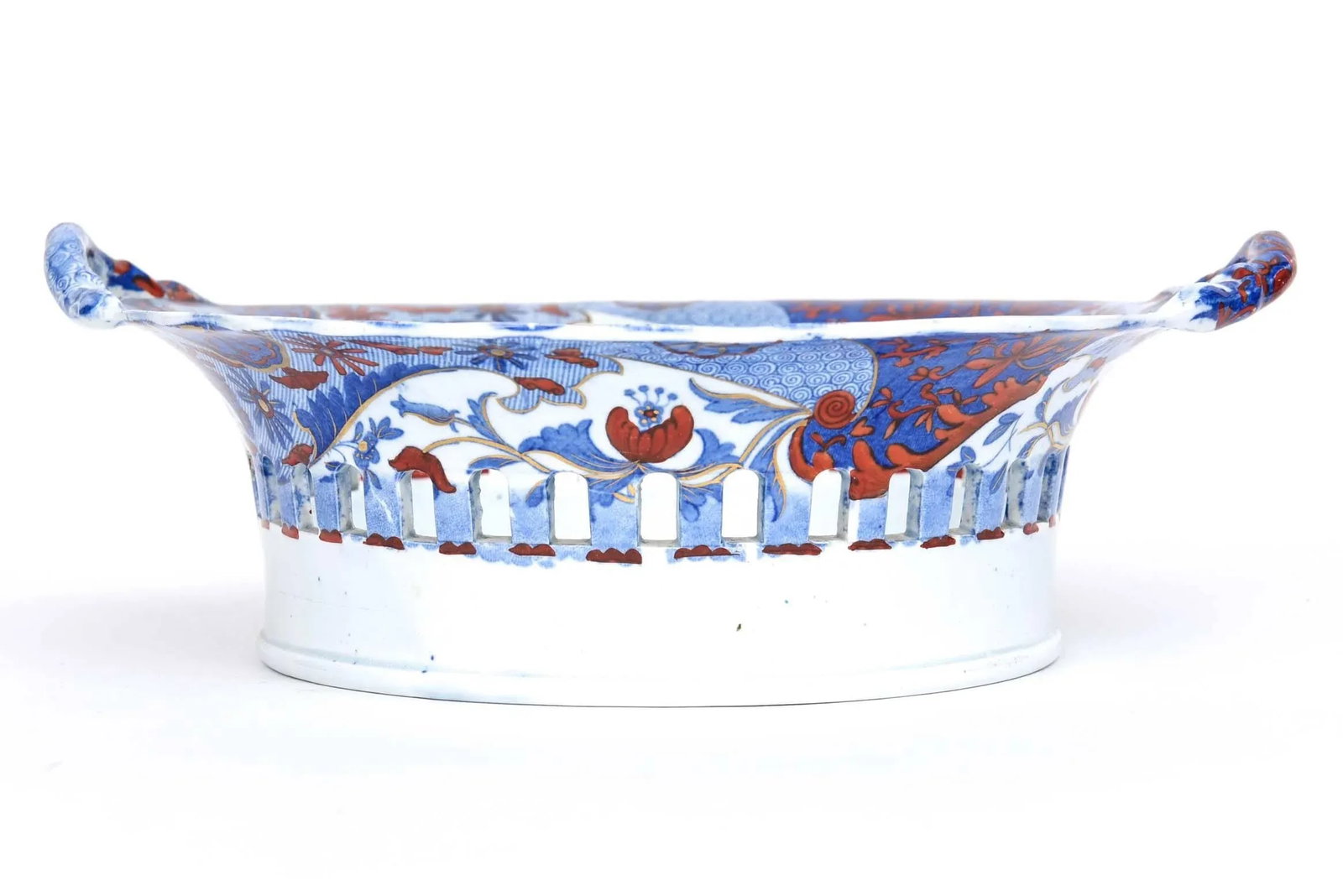 Antique English Chestnut Basket or Centerpiece and Underplate, Spode, Circa 1820 - 7