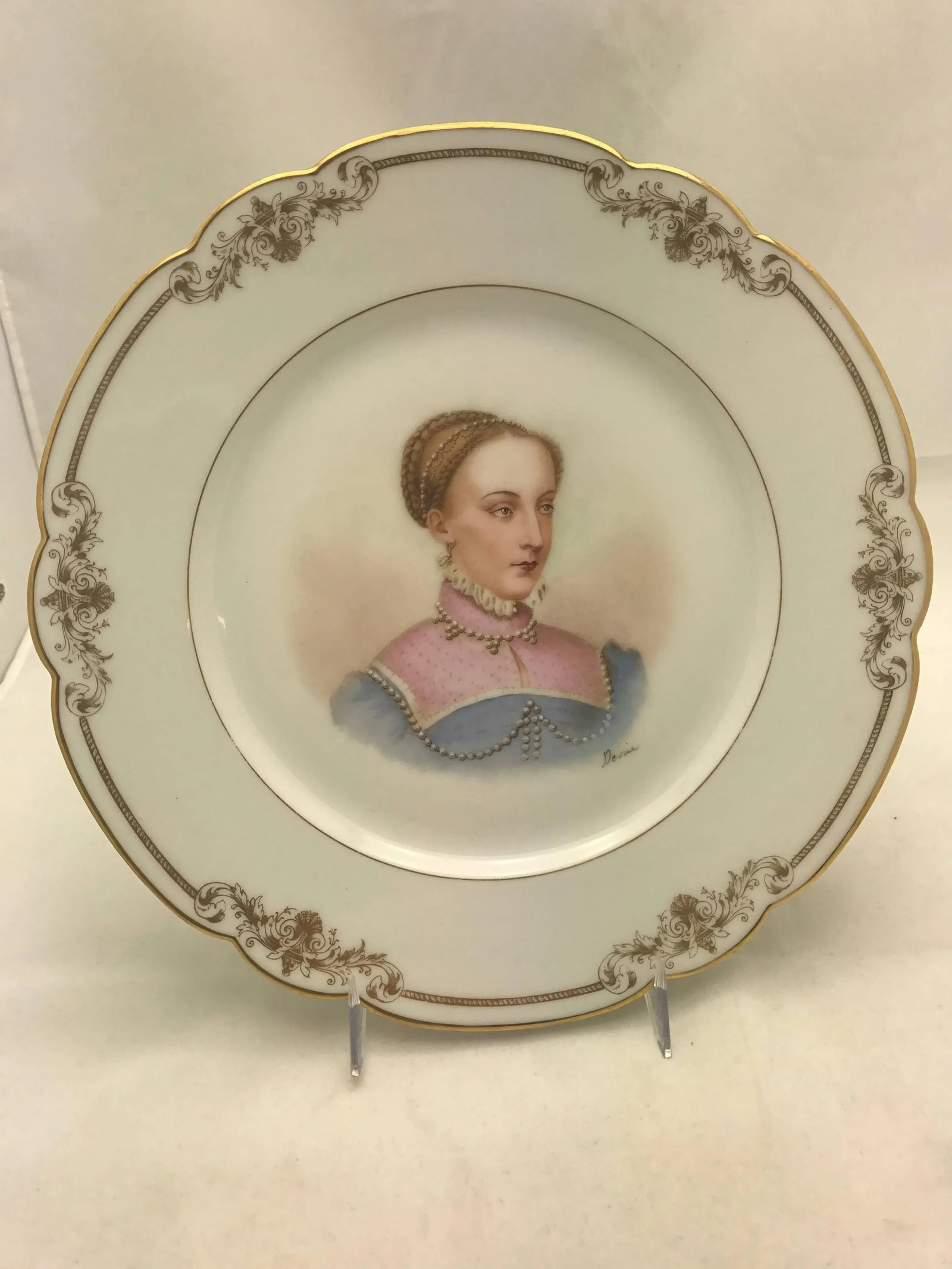 Antique Sevres France Portrait Plates, Hand-Painted Artist Signed - a Pair - 3