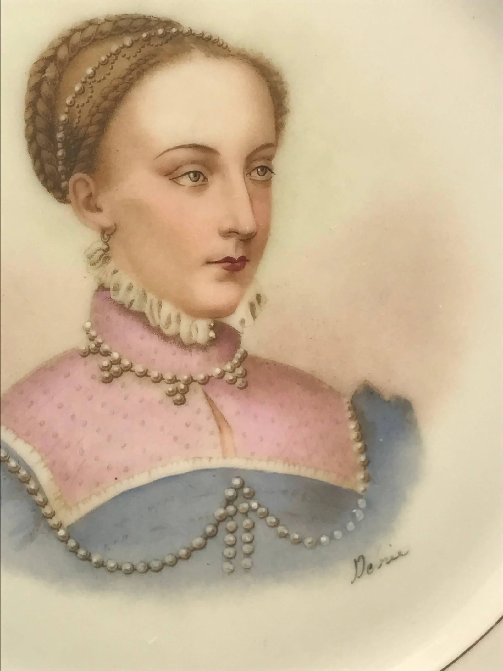 Antique Sevres France Portrait Plates, Hand-Painted Artist Signed - a Pair - 4