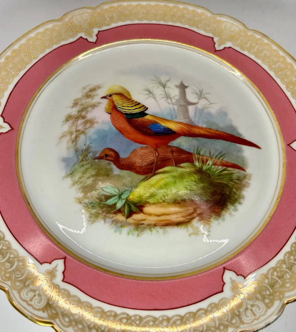Antique Pink Paris Porcelain Birds of Paradise Compote/Cake Stand - 2