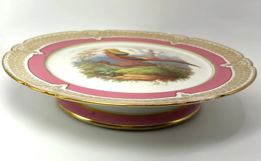 Antique Pink Paris Porcelain Birds of Paradise Compote/Cake Stand - 3