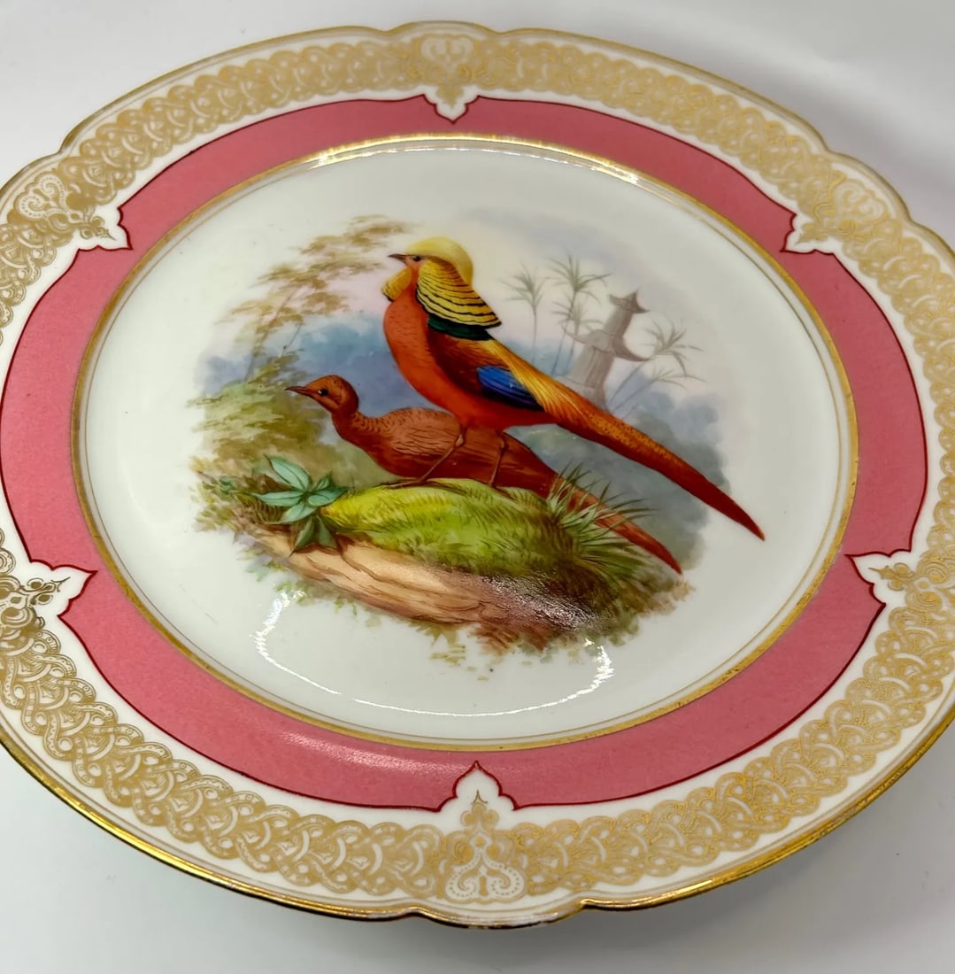 Antique Pink Paris Porcelain Birds of Paradise Compote/Cake Stand - 6