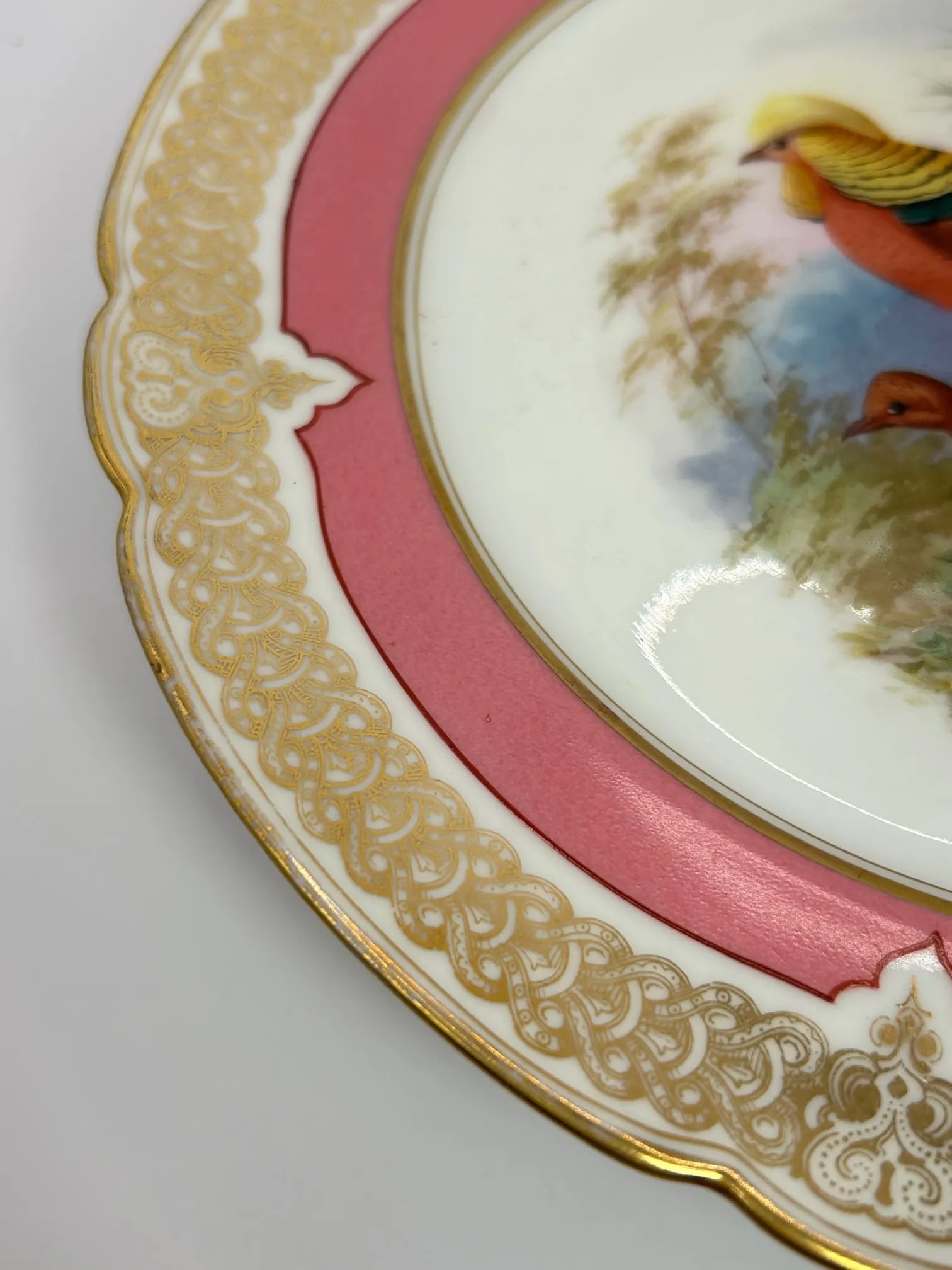 Antique Pink Paris Porcelain Birds of Paradise Compote/Cake Stand - 7
