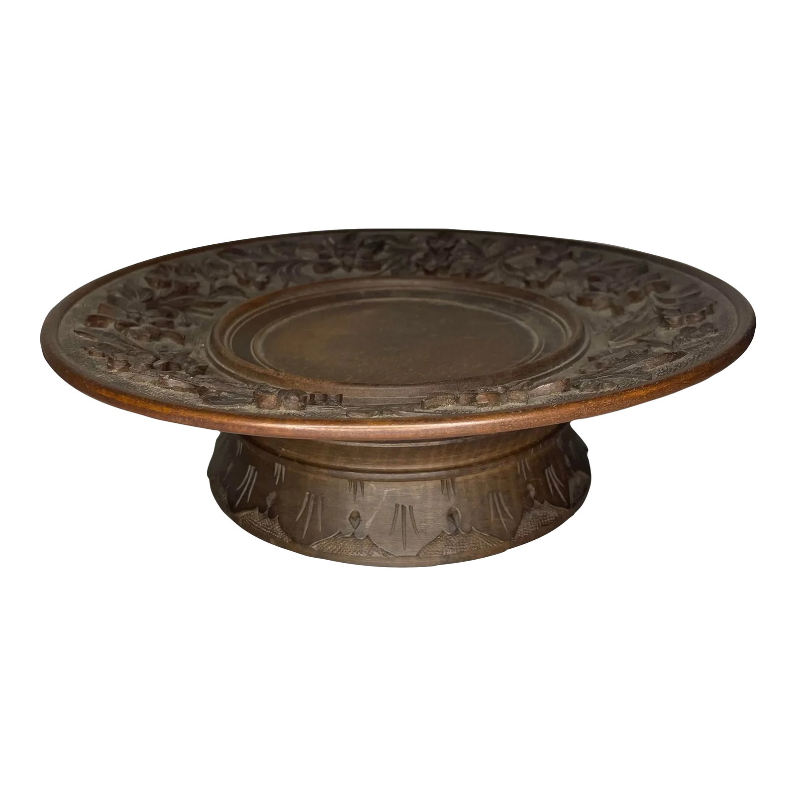 Antique German Black Forest Music Tray: A beautifully hand carved German Black Forest tray with music box from late 1800's. Including a unique handwritten note pinned to the bottom. Dimensions: 11 in W x 11 in D x 3.5 H Base 6.75 in Tray