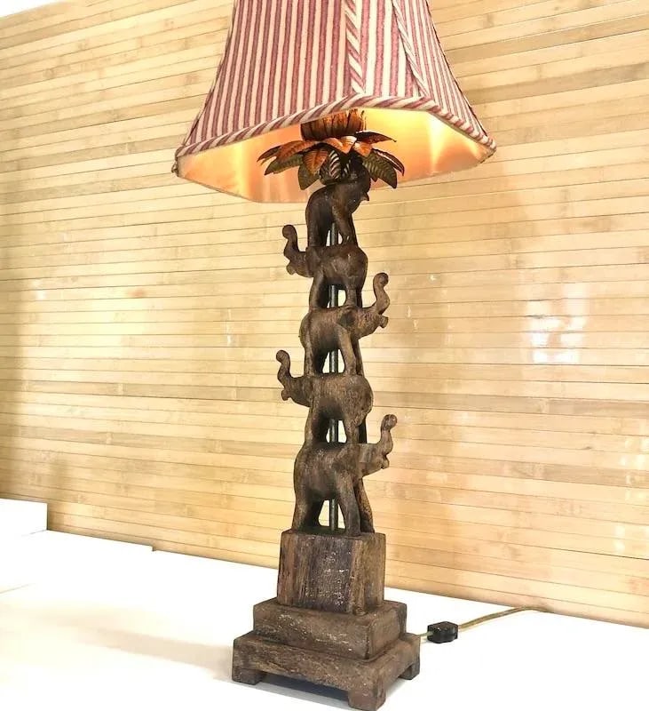 Vintage Tyndale Table Lamp of Elephants - 2