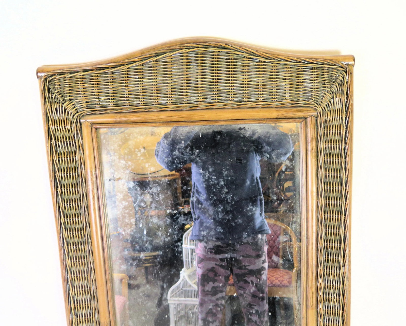 Vintage Woven Basket Weave Style Bamboo Wall Mirror - 2