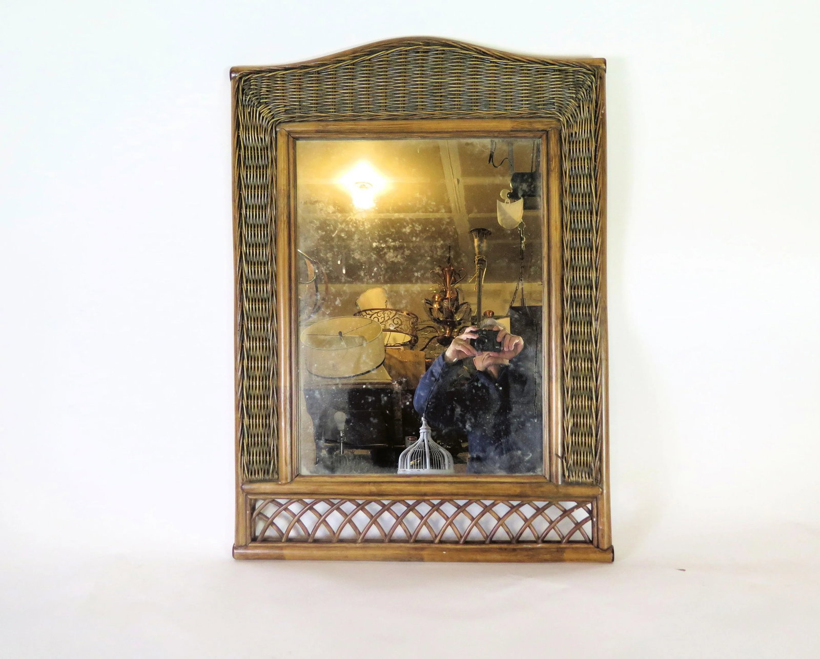 Vintage Woven Basket Weave Style Bamboo Wall Mirror - 4