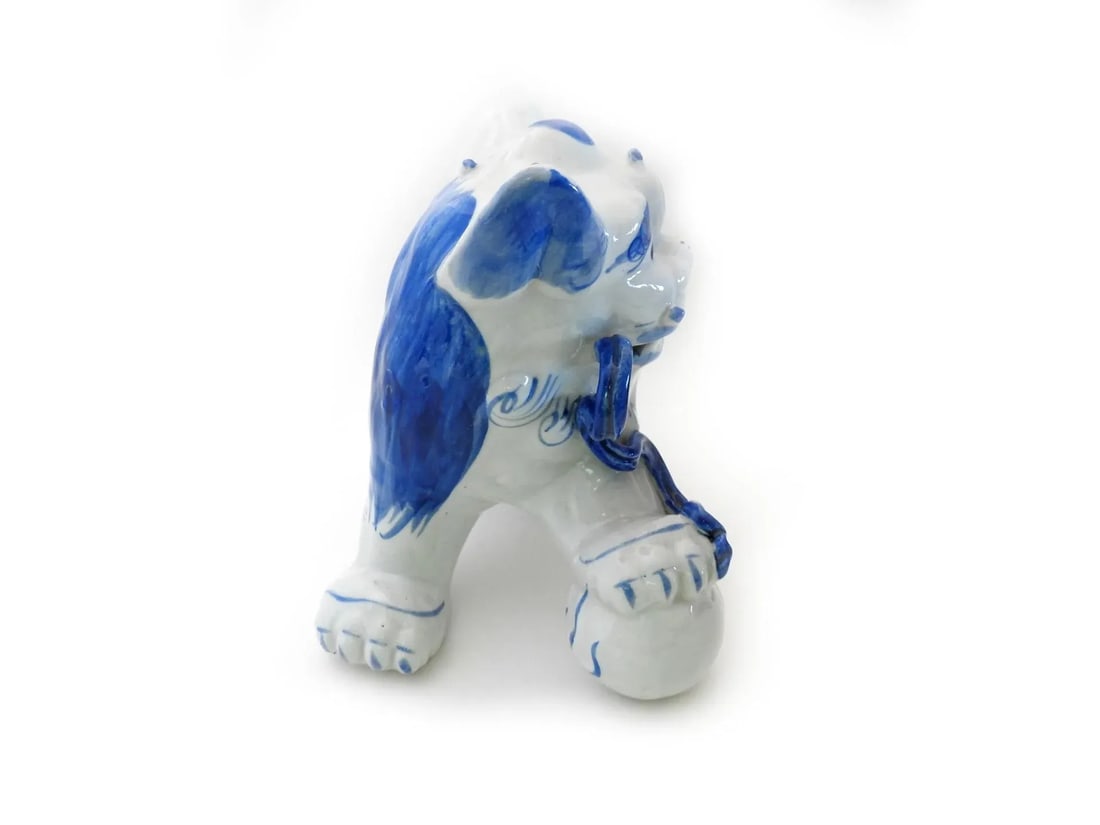 1950s Japanese Ceramic Foo Dog Temple Lion Figurines Hand-Painted - Set of 2 - 10