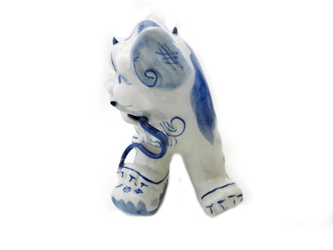 1950s Japanese Ceramic Foo Dog Temple Lion Figurines Hand-Painted - Set of 2 - 4