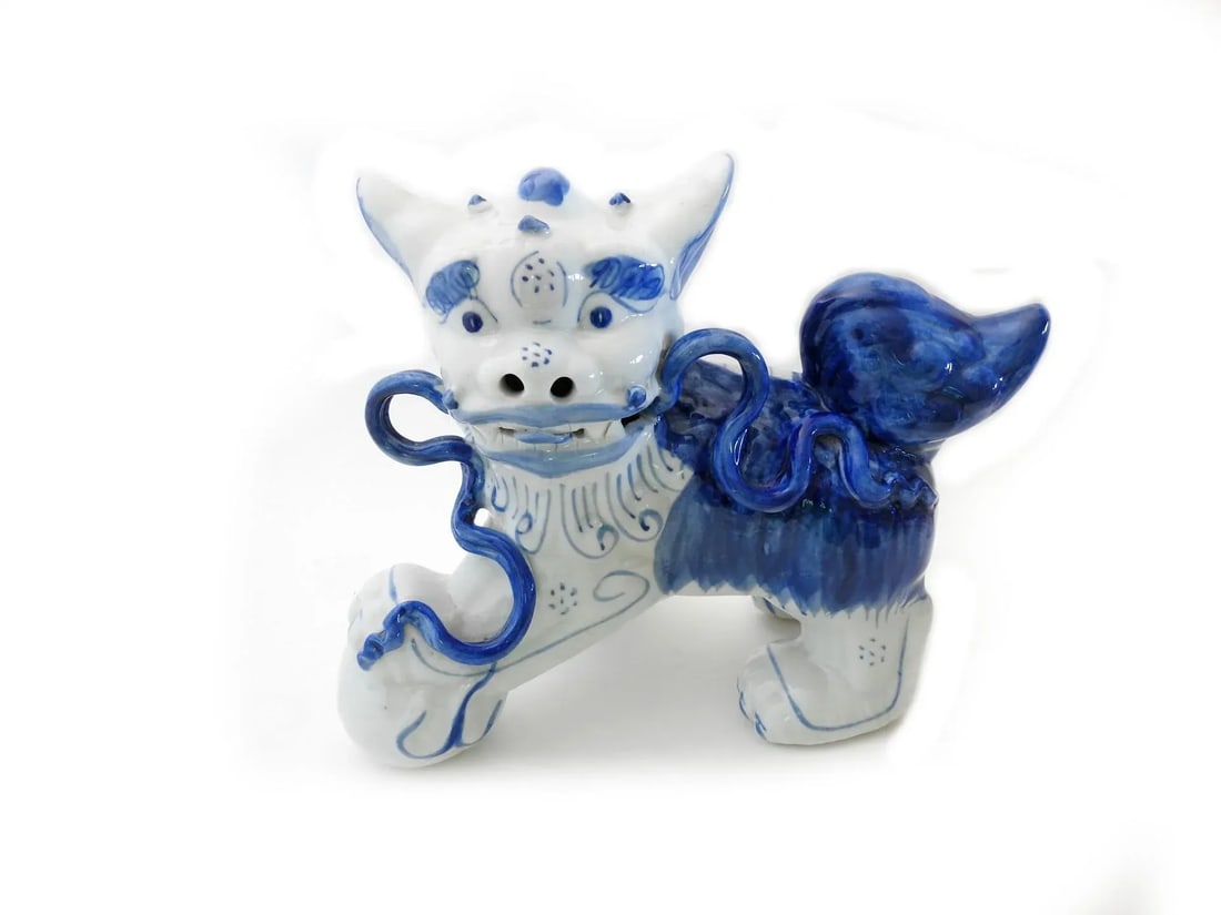 1950s Japanese Ceramic Foo Dog Temple Lion Figurines Hand-Painted - Set of 2 - 7