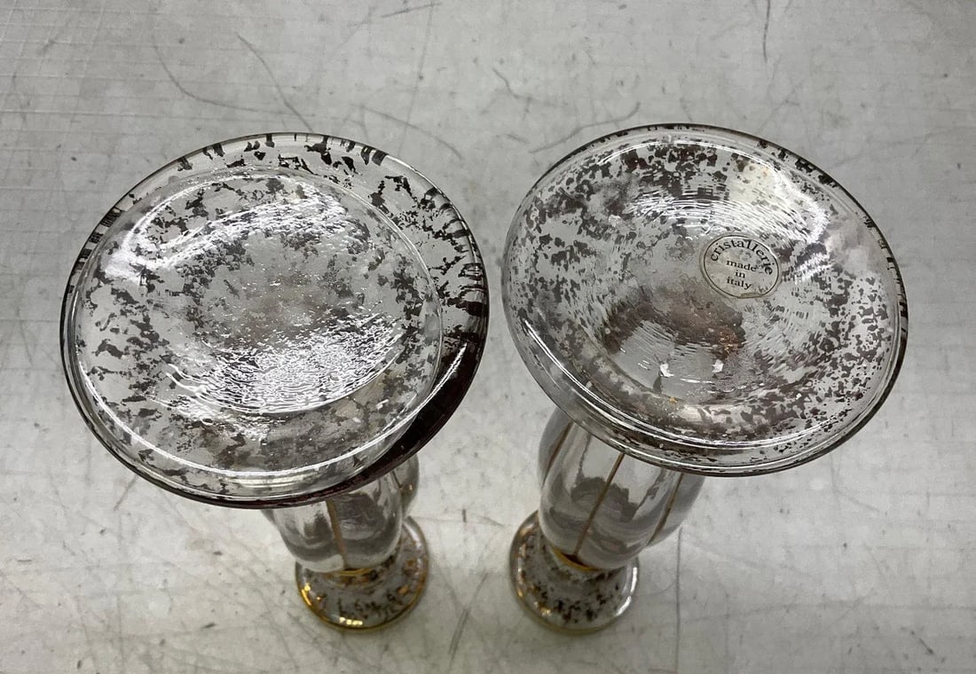 Pair of Vintage Cristallerie Italian Candle Holders Made of Hand Blown Art Glass With Gold Leaf - 5