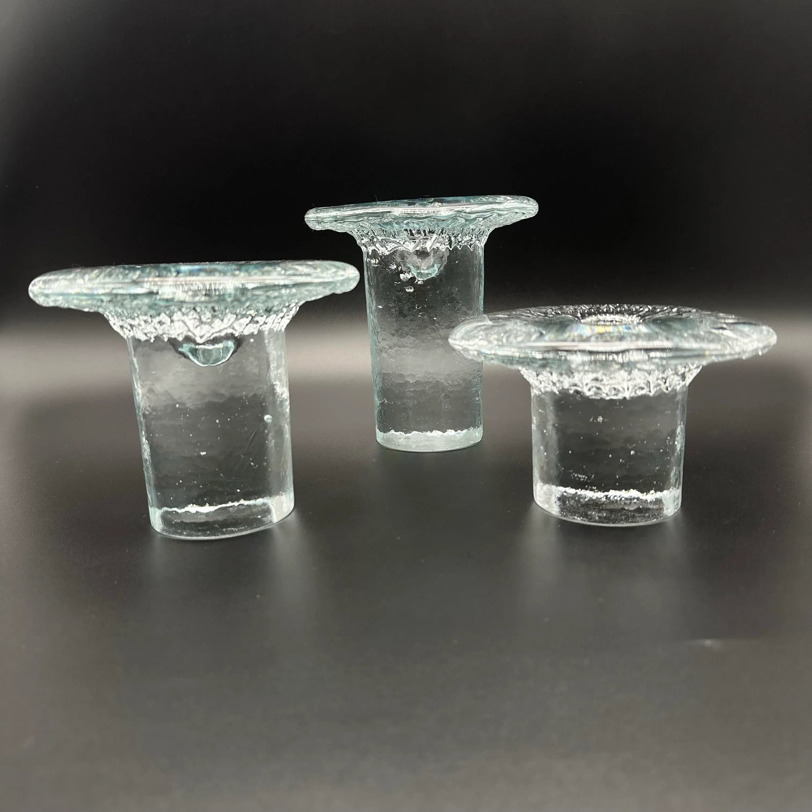 Vintage 1977 Blenko Mushroom Crystal Taper Candlestick Holders Set of 3 - 2