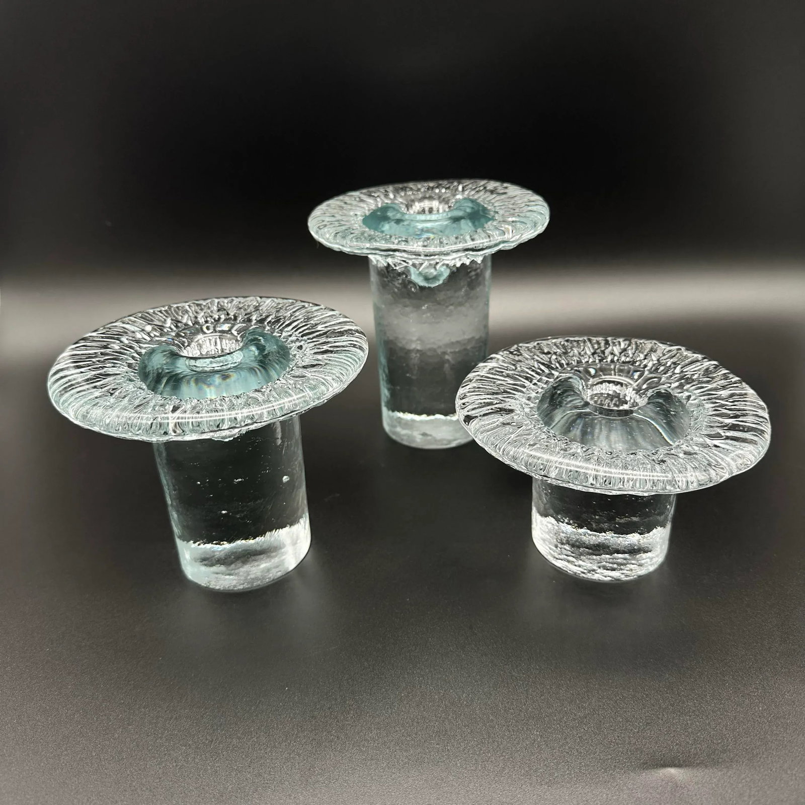 Vintage 1977 Blenko Mushroom Crystal Taper Candlestick Holders Set of 3 - 3