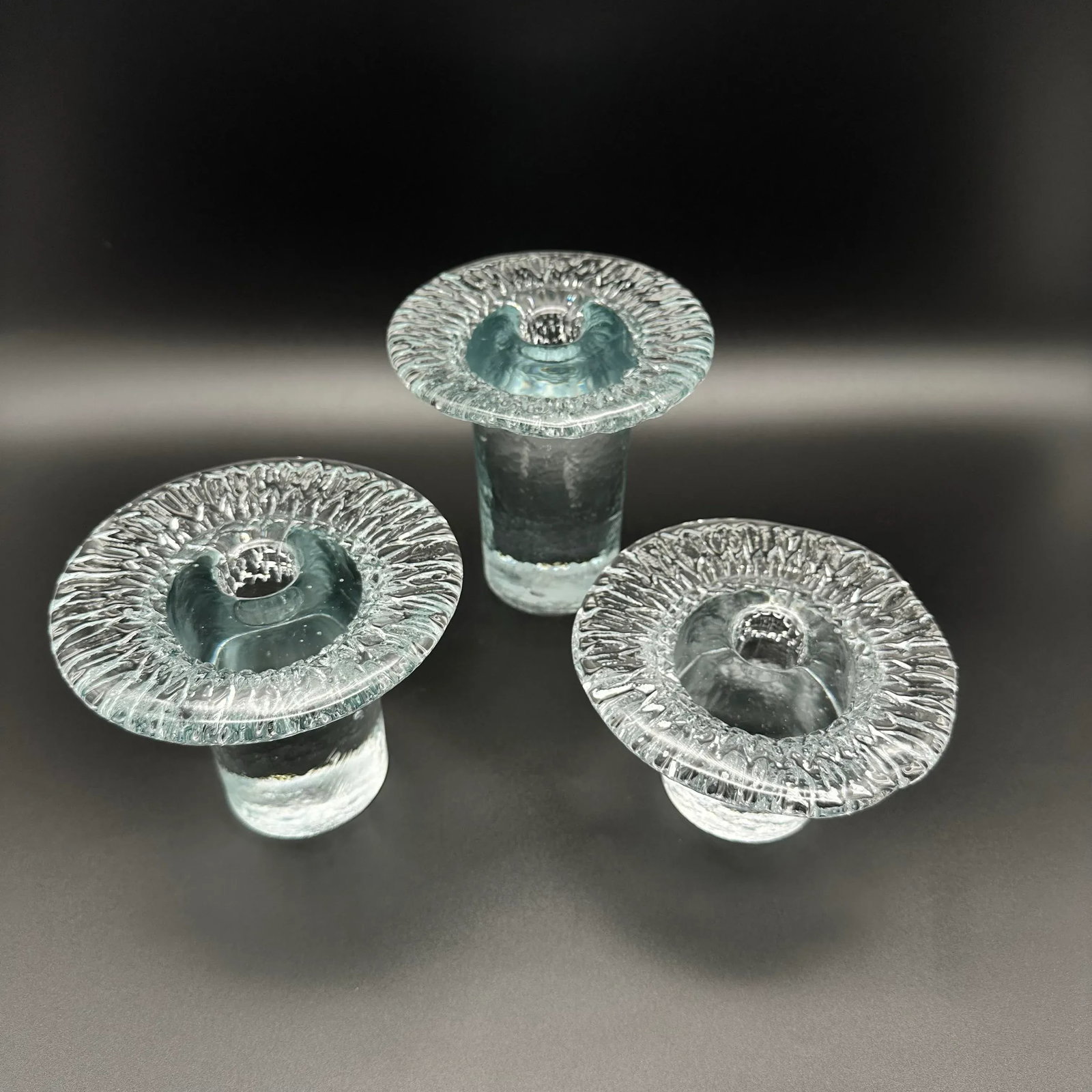 Vintage 1977 Blenko Mushroom Crystal Taper Candlestick Holders Set of 3 - 4