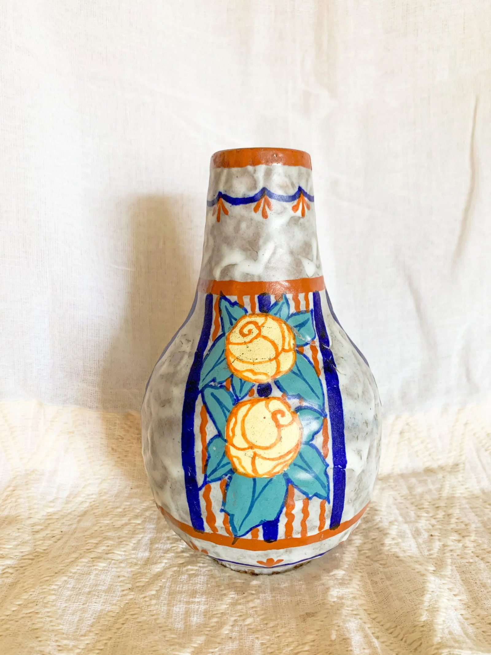 1920s French Art Nouveau Polychrome Pottery Vase by Louis Dage, Signed - 2