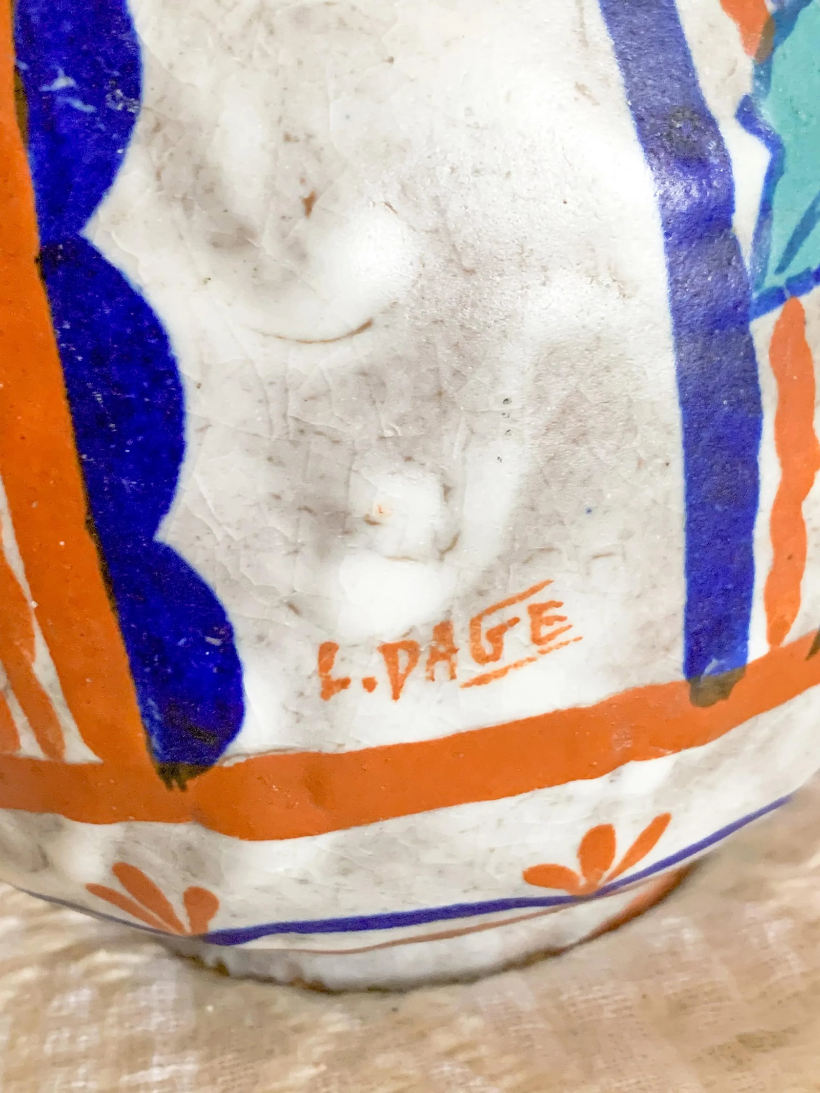 1920s French Art Nouveau Polychrome Pottery Vase by Louis Dage, Signed - 3