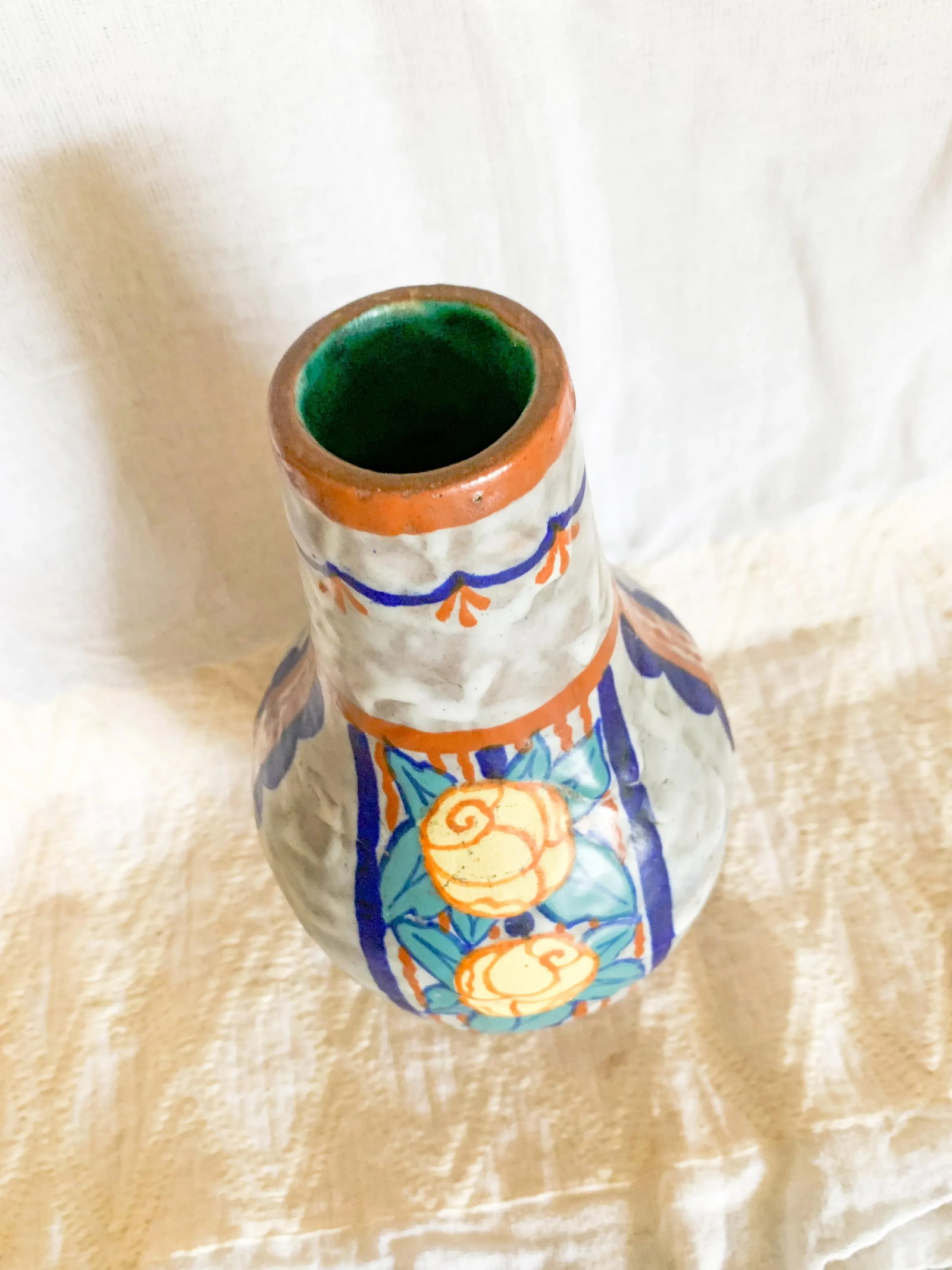 1920s French Art Nouveau Polychrome Pottery Vase by Louis Dage, Signed - 6