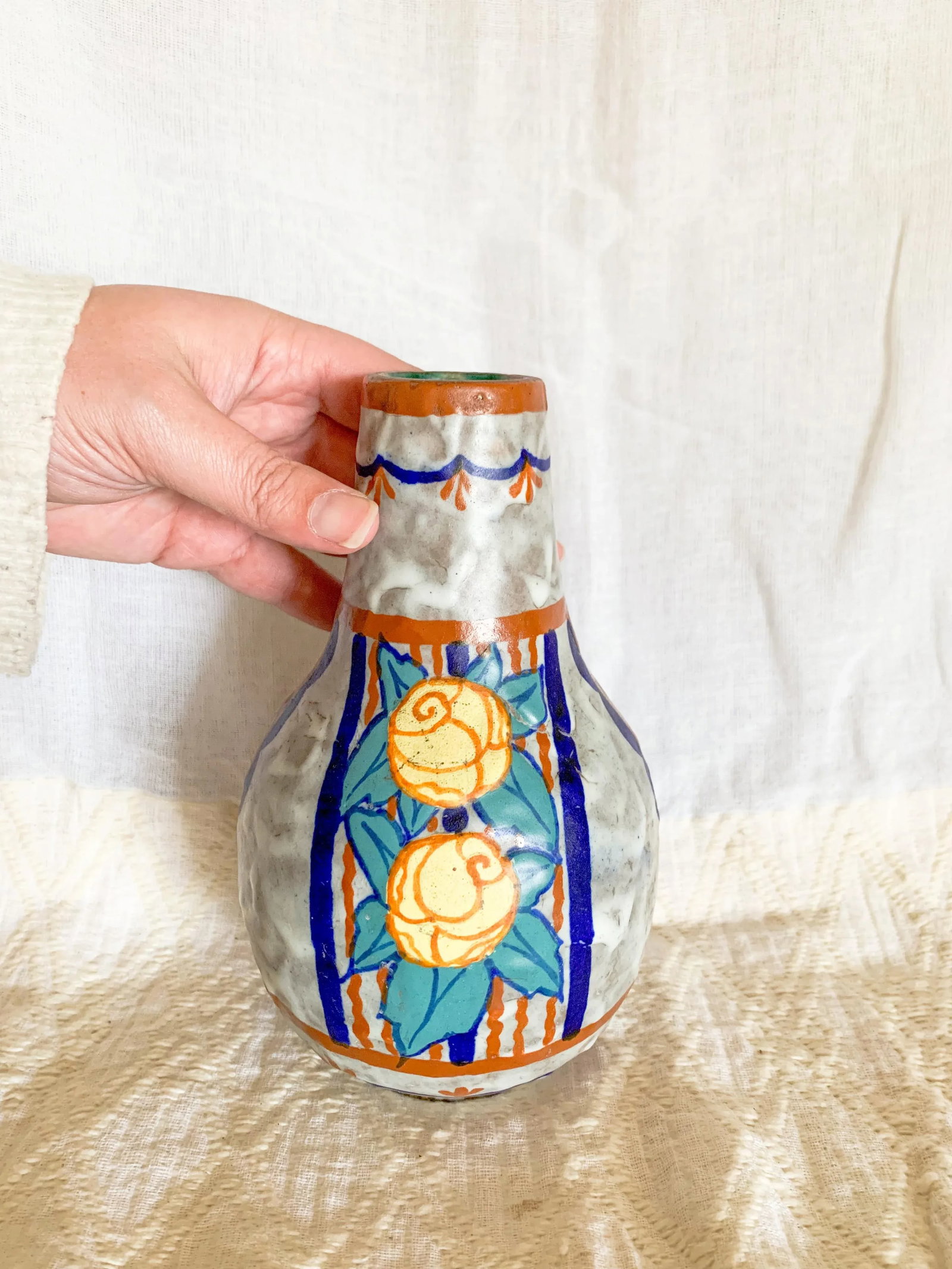 1920s French Art Nouveau Polychrome Pottery Vase by Louis Dage, Signed - 9