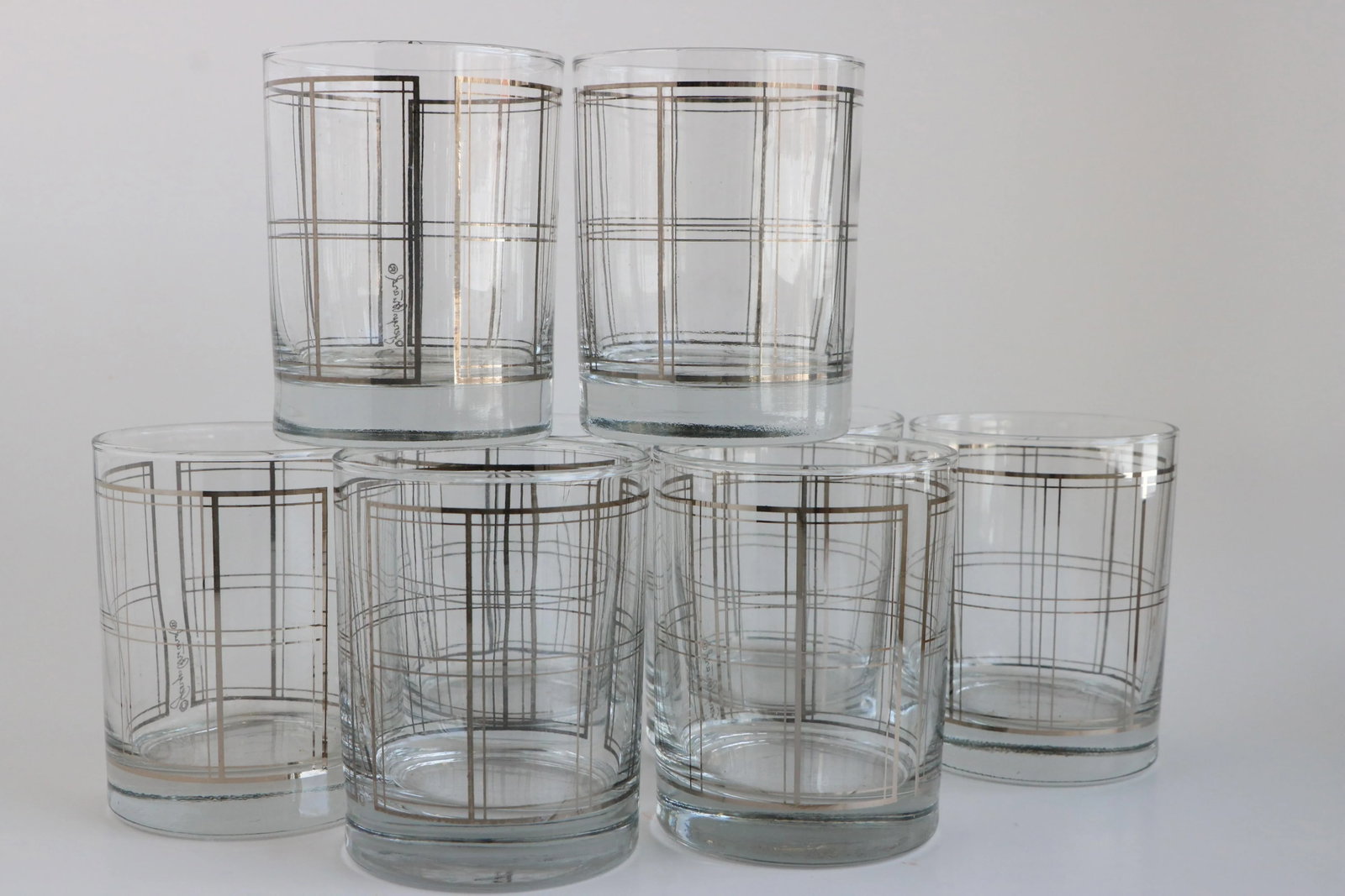 Georges Briard Platinum Windowpane Double Old Fashion Glasses - Set of 8 - 2