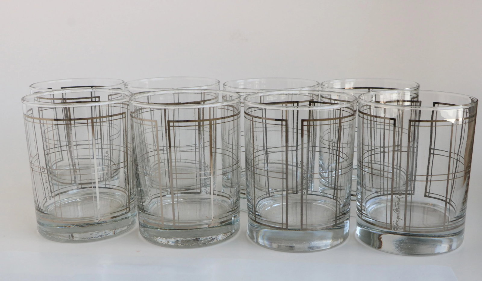 Georges Briard Platinum Windowpane Double Old Fashion Glasses - Set of 8 - 6