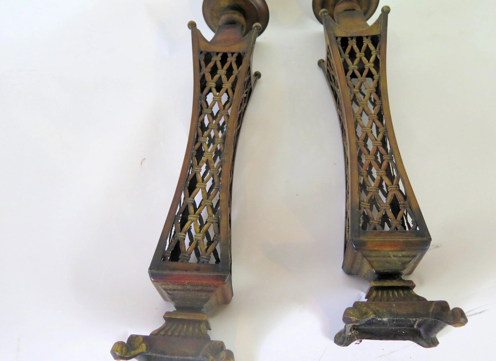 25" Mid Century Asian Style Metal Candle Holders/A Pair - 6