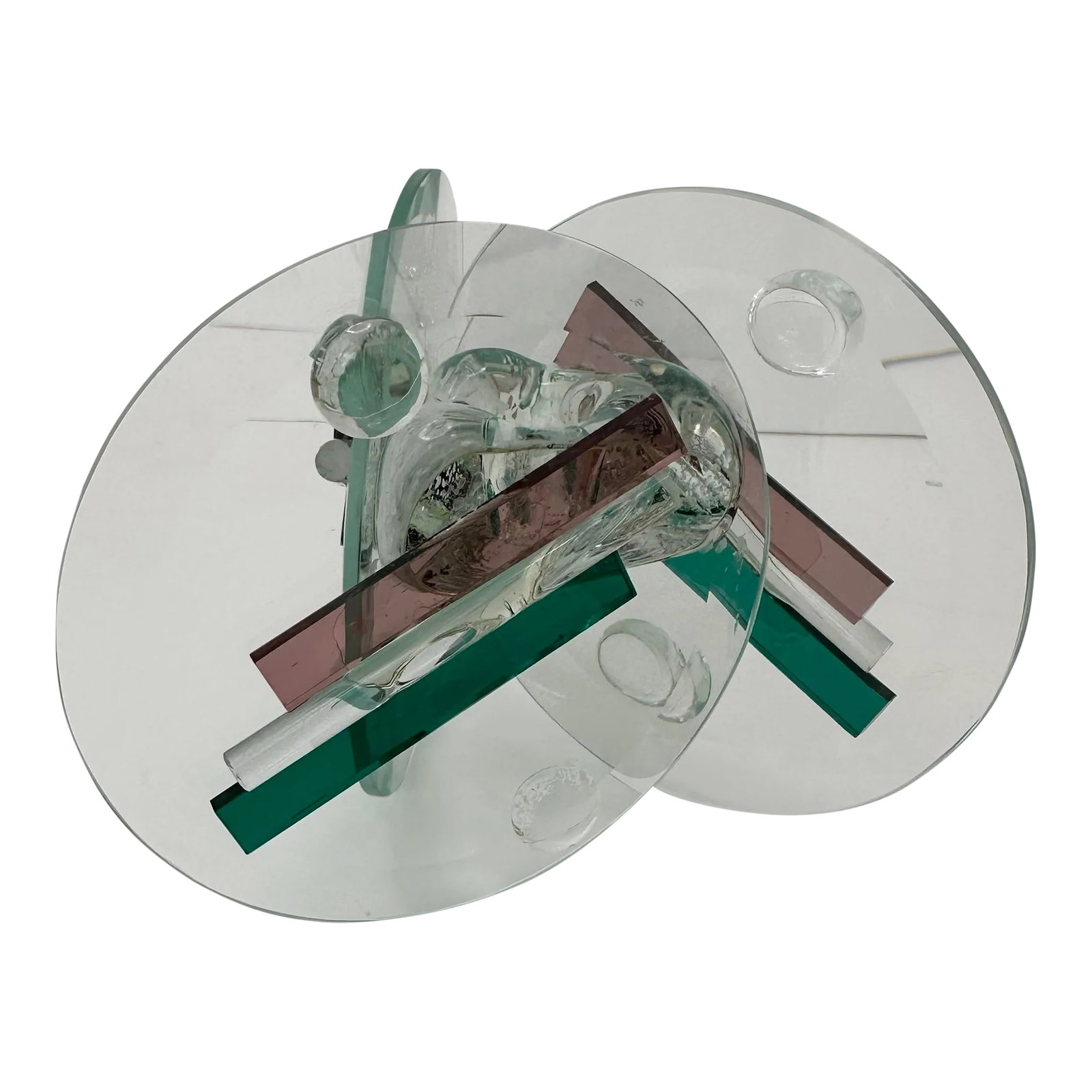 1990s Memphis Design Postmodern Glass Candle Holder: A Postmodern Memphis Style glass candle holder. Condition: Alterations: Original Condition Unaltered Imperfections: Some Imperfections Condition Notes: There may still be bits of wax near the holder