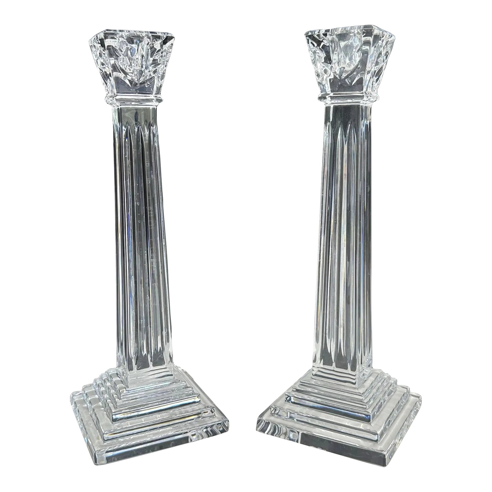 1990s Waterford Americas Heritage Collection Pair of George Washington Candlesticks