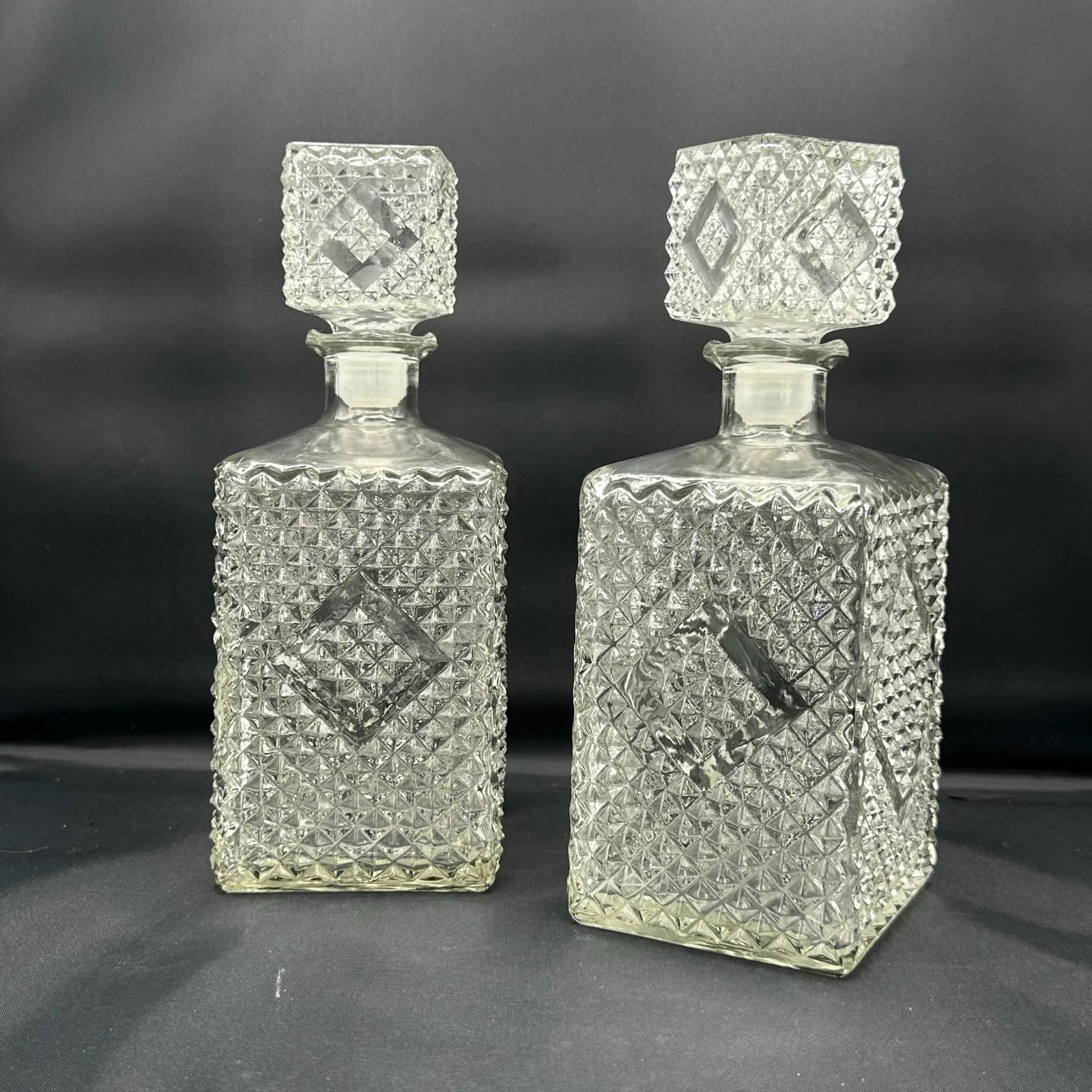 Vintage 1960s Diamond Accented Glass Decanters, Pair - 8