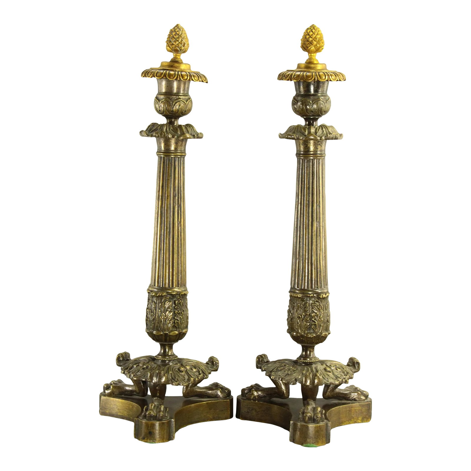 1820s-1830s French Empire Patinated & Gilt Bronze Candle Holders - a Pair (1 of 12)