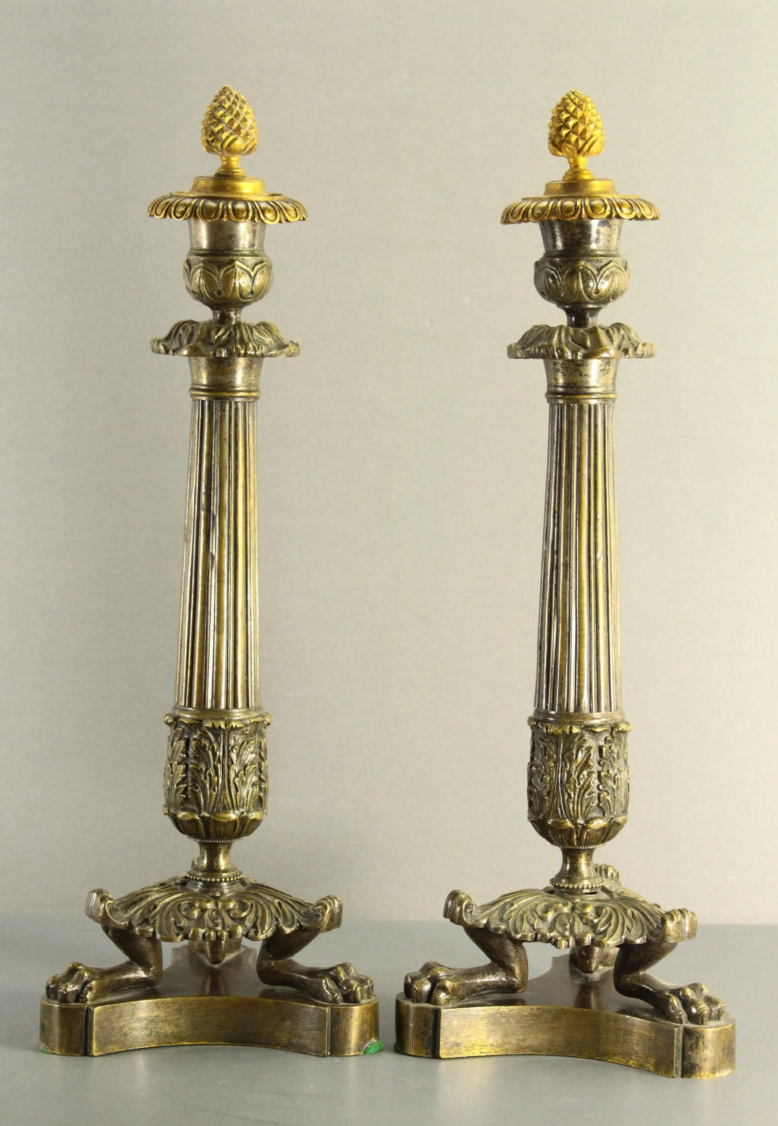 1820s-1830s French Empire Patinated & Gilt Bronze Candle Holders - a Pair - 2