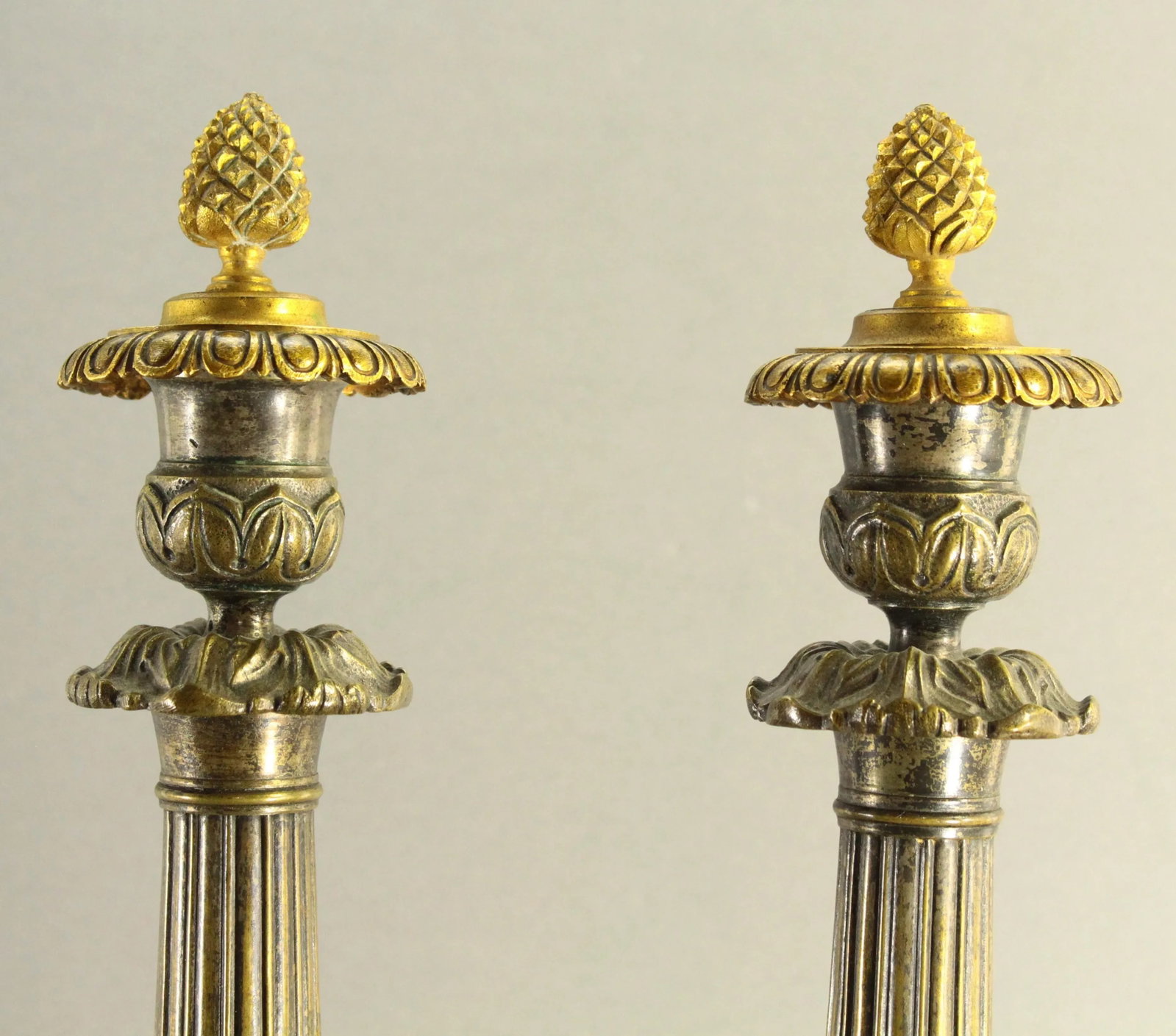 1820s-1830s French Empire Patinated & Gilt Bronze Candle Holders - a Pair - 3