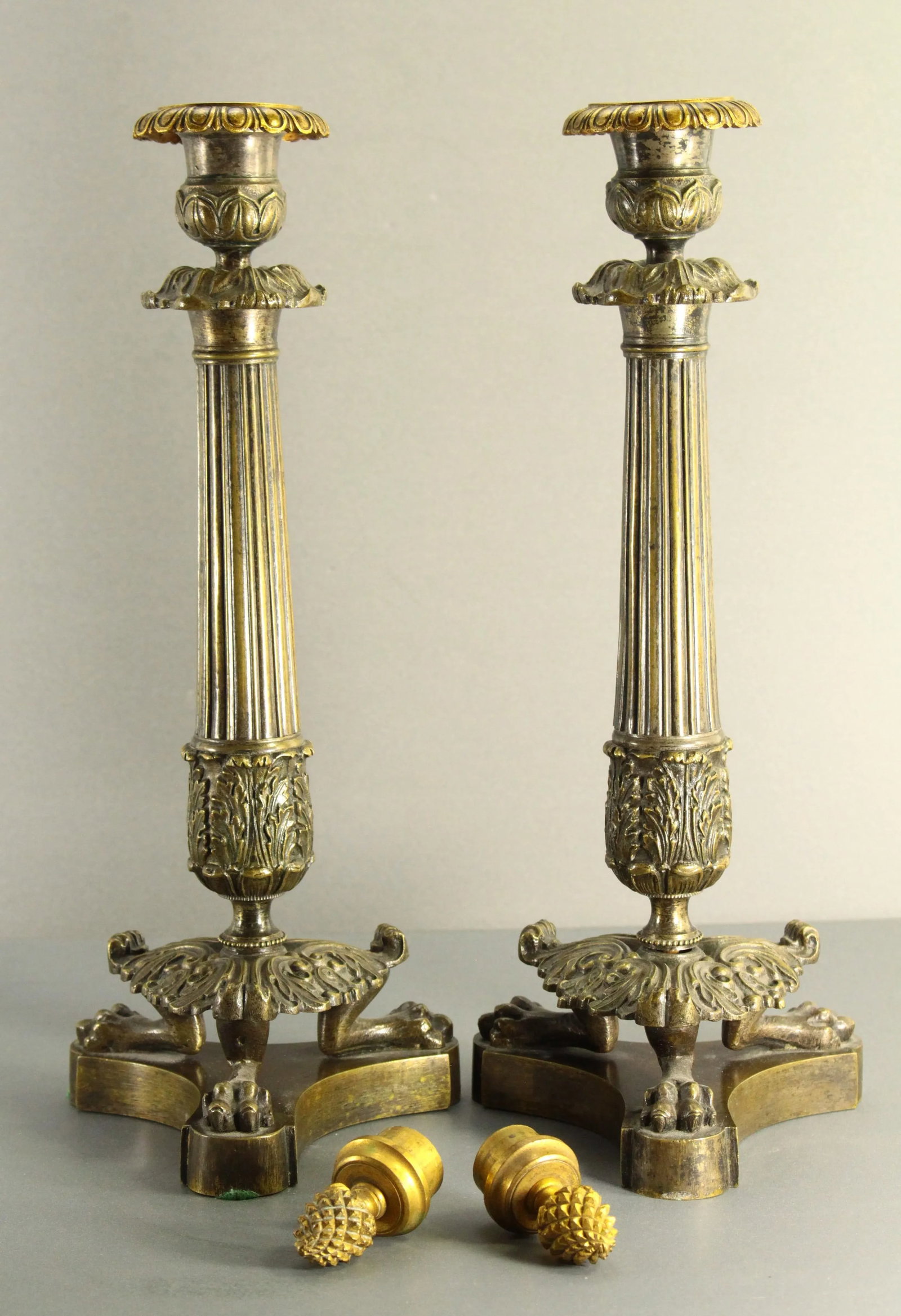 1820s-1830s French Empire Patinated & Gilt Bronze Candle Holders - a Pair - 4